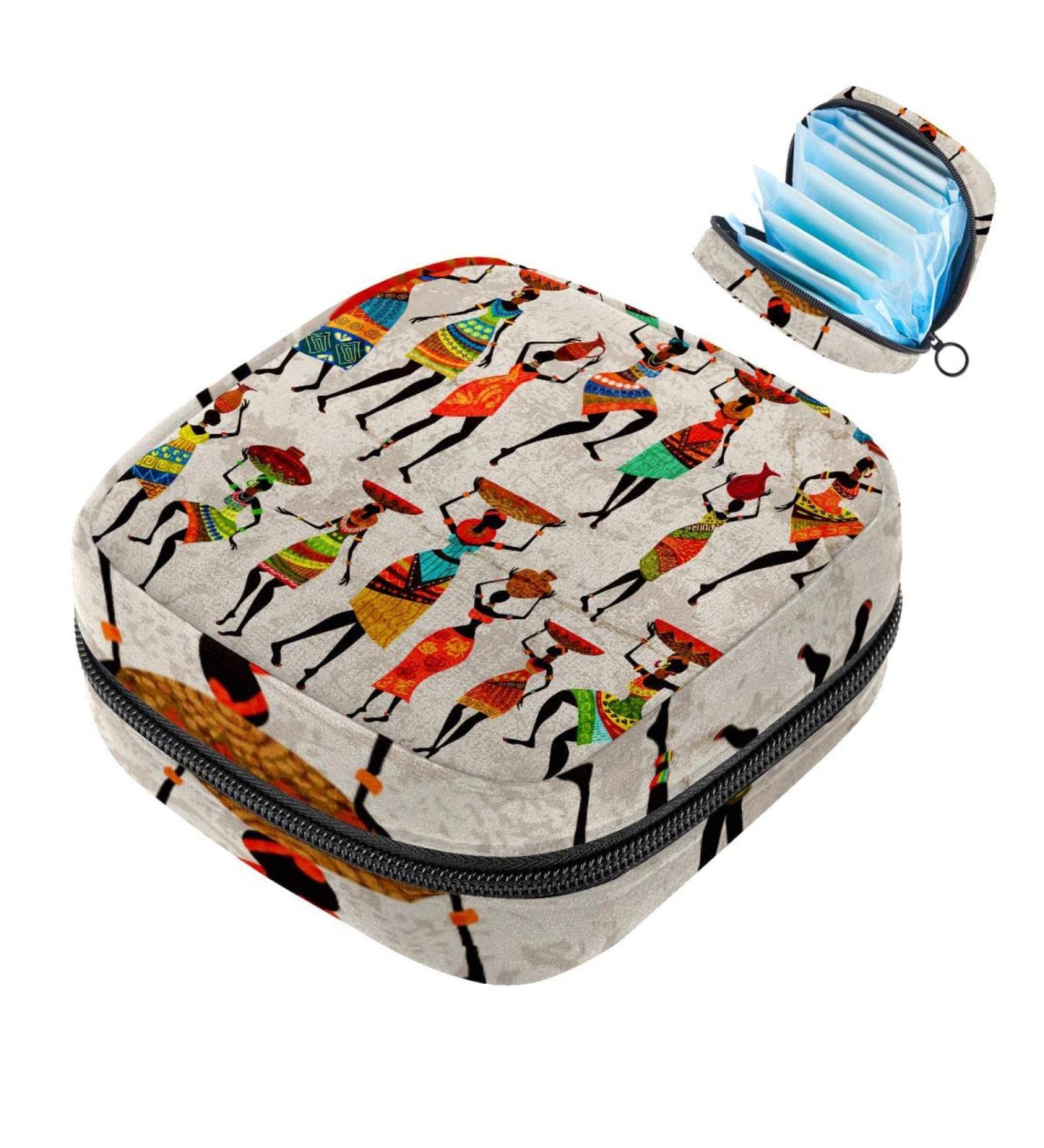 Shop Beautiful Retro African Women's Napkin Storage Bag | Portable Menstrual Cup & Bandage Holder for First Period - Buy Online on GoSupps.com