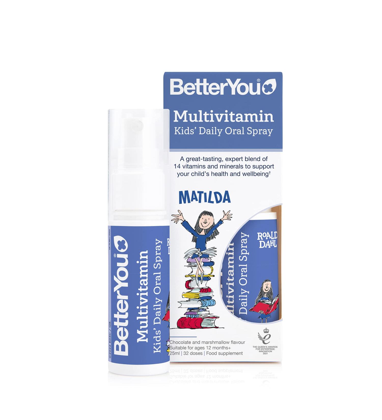 BetterYou MultiVit Junior Daily Oral Spray - 1-month Supply with 14 Essential Nutrients for Kids in Collaboration with The Roald Dahl Story Company - Buy Online on GoSupps.com