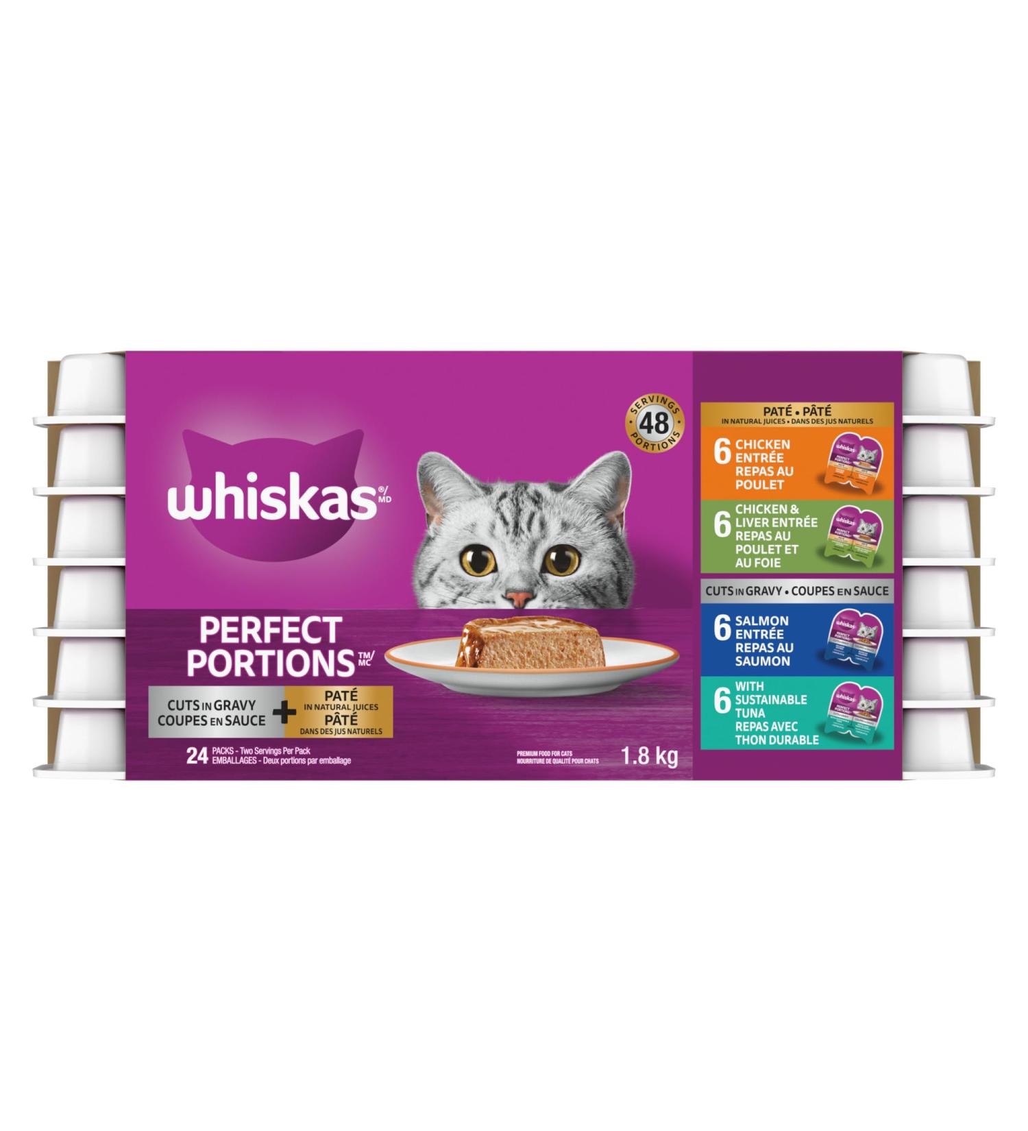 WHISKAS Perfect Portions Wet Cat Food Pat and Cuts in Gravy - Chicken - Chicken & Liver - Tuna - Salmon - 75g (24 Pack) - Buy Online on GoSupps.com