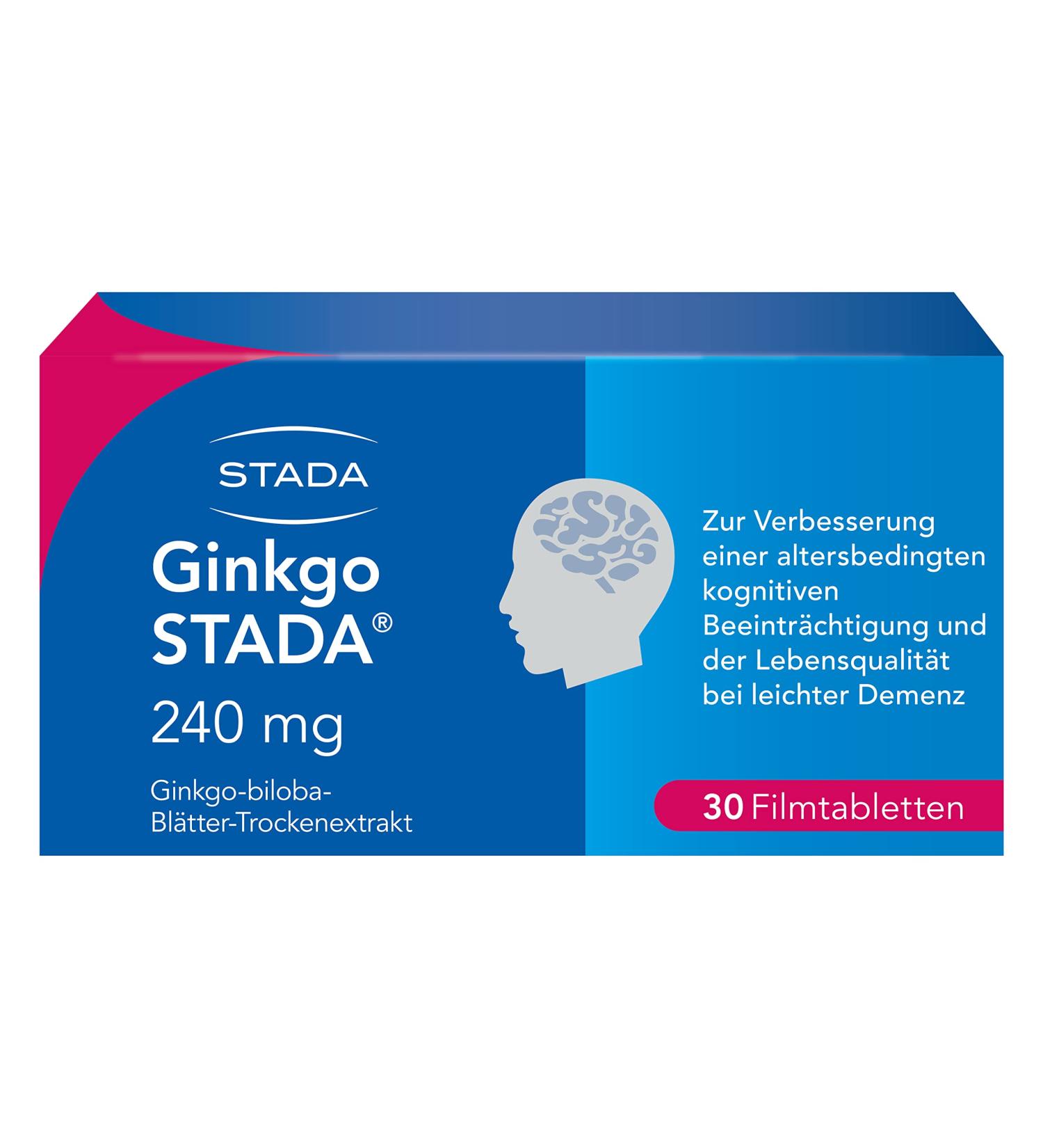 Ginkgo Stada 240 mg - Enhance Cognitive Function & Quality of Life in Mild Dementia - 120 Film-Coated Tablets (30 Pieces) - International Shipping Available - Buy Online on GoSupps.com