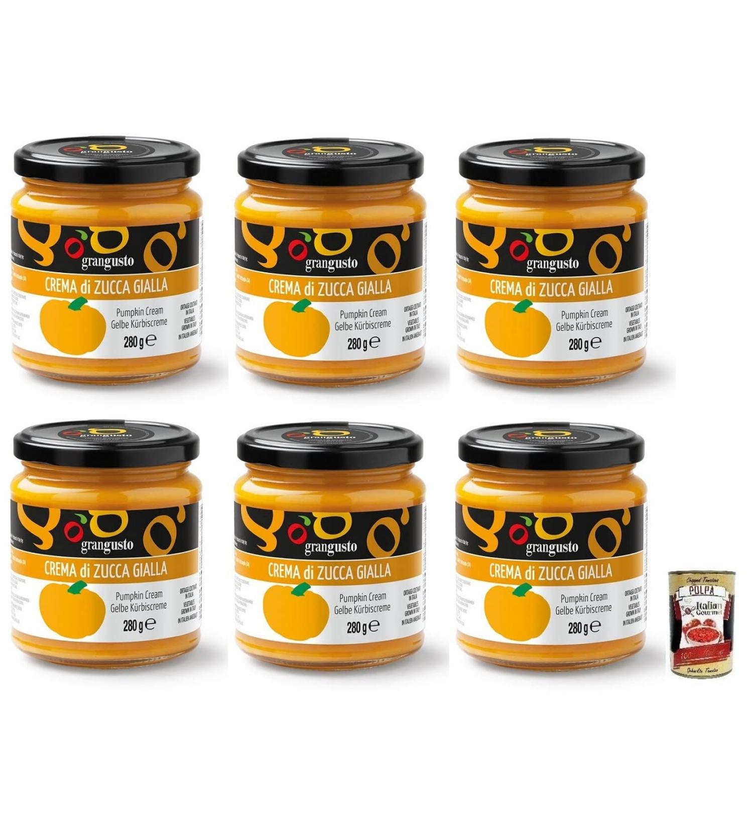 Italian Gourmet E.R. Grangusto Yellow Pumpkin Cream Pack of 6 jars of yellow pumpkin and vegetable cream from Italy. Ideal for preparing risottos and pasta dishes. 280g jar + Italian Gourmet Polpa di Pomodoro 400g can - Buy Online on GoSupps.com