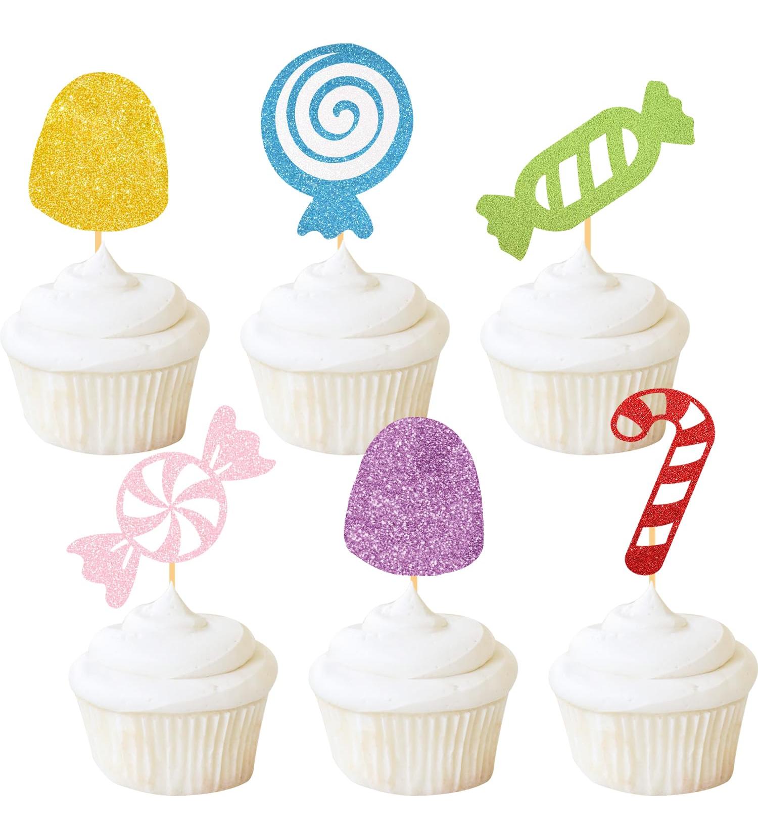 Candy Cupcake Toppers Candyland Birthday Party Decorations Sweet One Glitter Holiday Supplies - Buy Online on GoSupps.com