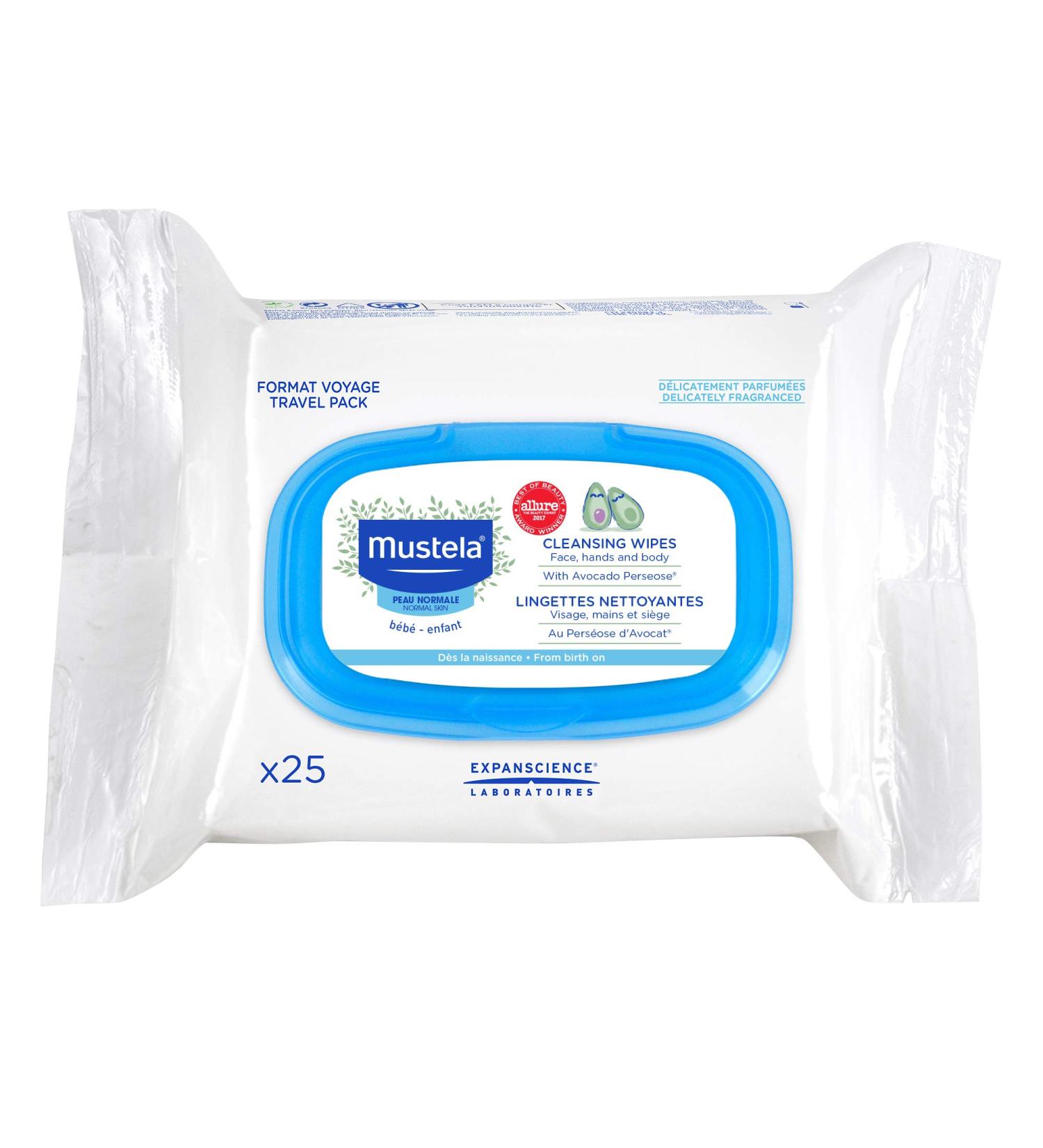 Mustela Baby Cleansing Wipes with Avocado - 25 Wipes for Face, Hands & Body - Buy Online on GoSupps.com
