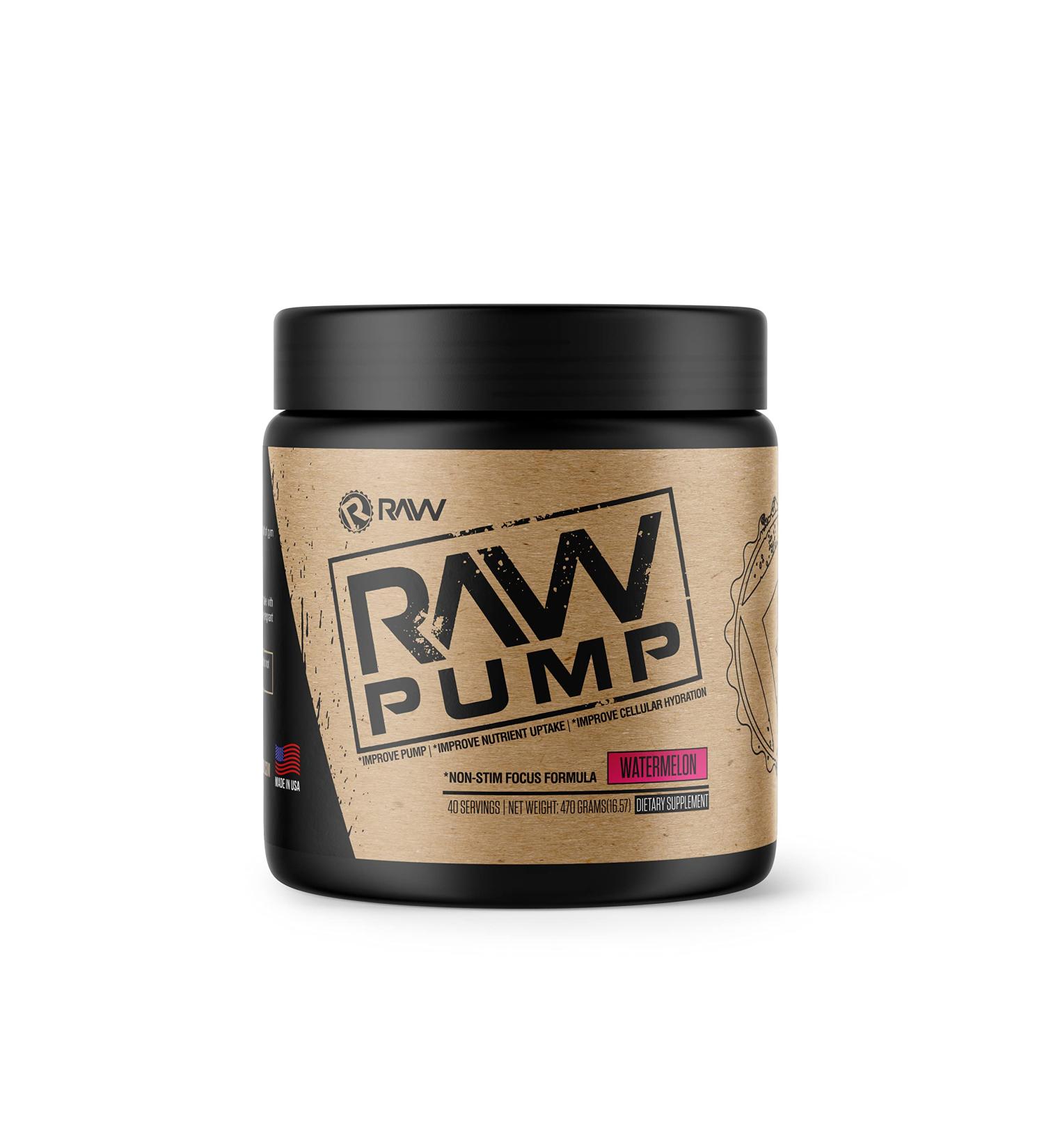 RAW Pump Stim-Free Pre Workout Powder | Nitric Oxide Booster Supplement for Powerful Pumps | Watermelon Flavor (40 Servings) - Buy Online on GoSupps.com