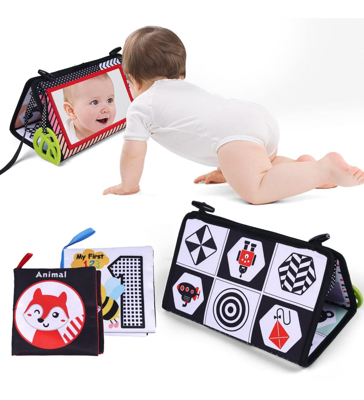 Kilpkonn Baby Fabric Book Toy | Montessori Mirror & Crawl Toys for 0-6 Months | Black & White Baby Prone Play - Buy Online on GoSupps.com