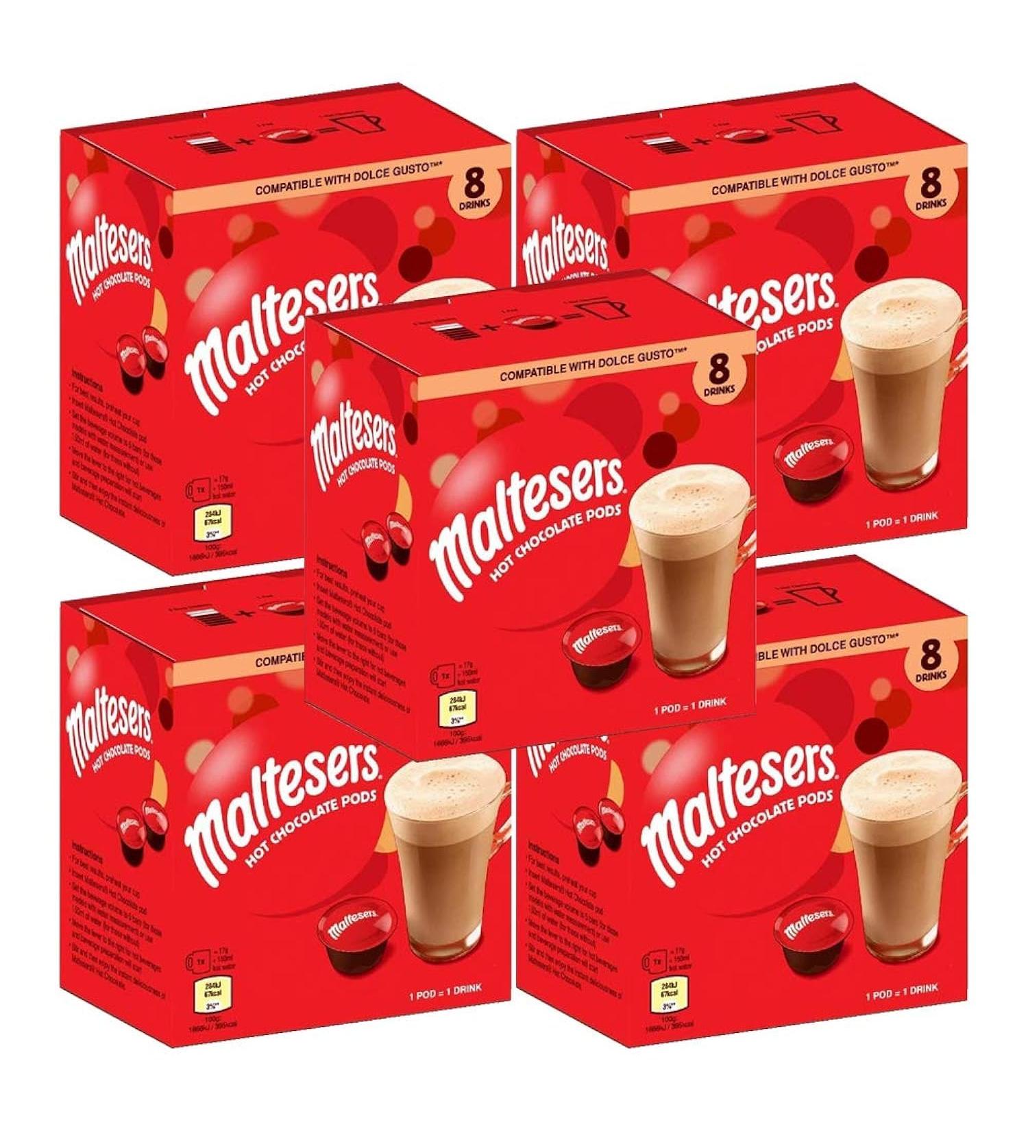Maltesers Hot Chocolate - Dolce Gusto Compatible Pods - Value Bulk Box 5 x 136 g