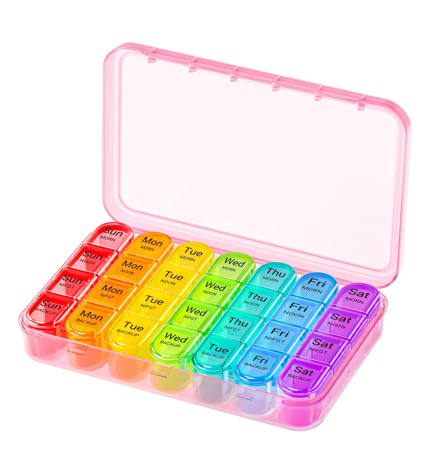 Pill Box 4 Times a Day 7 Days Pill Organiser Box with 28 Compartments Weekly Pill Case for Morning Noon Evening and Bed Time (Pink) - Buy Online on GoSupps.com