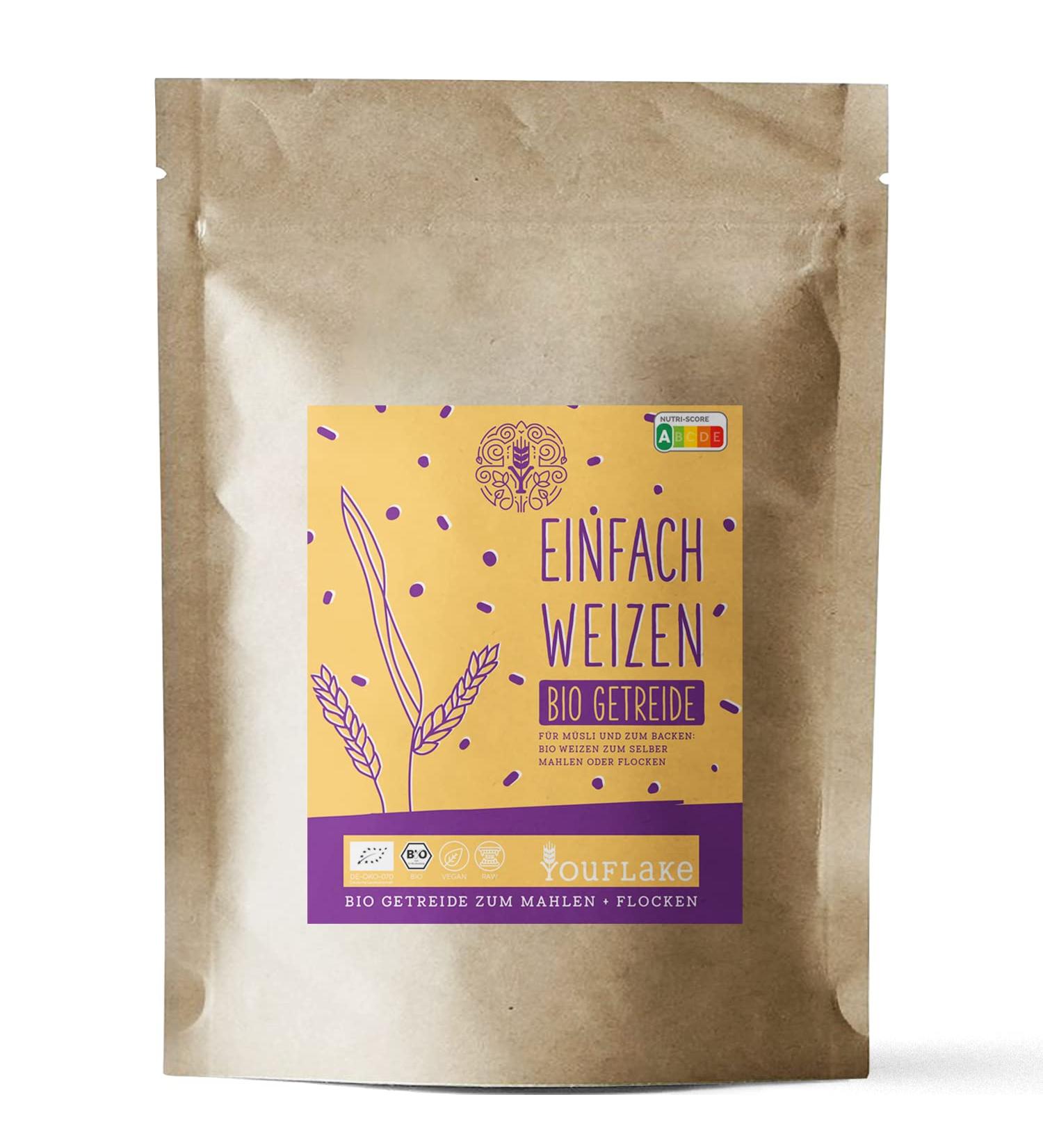 YouFlake YouFlake BigPack of organic cereals 2.5 kg | 100% organic cereals from Germany | cereals for grinding or flaking | For cereals and pastries (organic wheat).