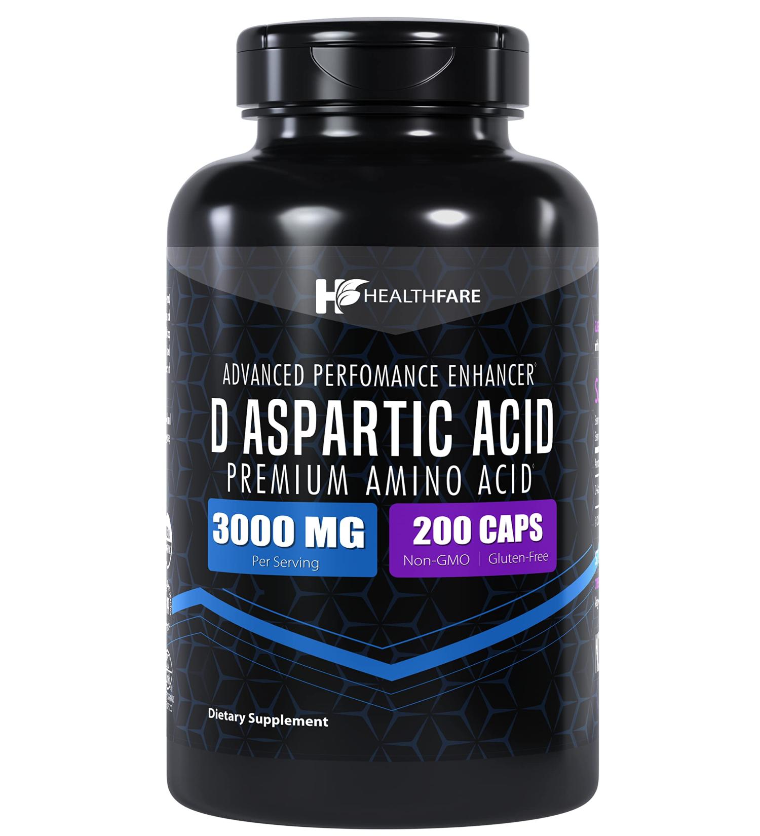 D-Aspartic Acid (DAA) 3000mg - 200 Capsules | Premium Non-GMO & Gluten Free Amino Acid Supplement for Optimal Performance - Buy Online on GoSupps.com