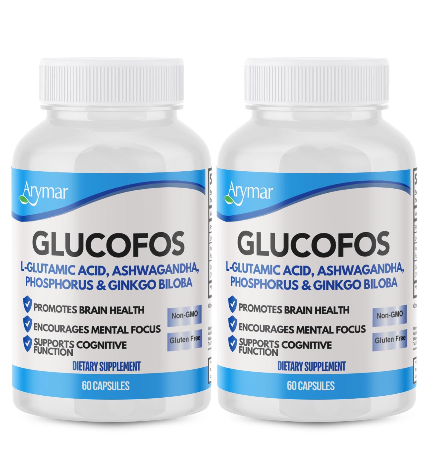 Arymar Glucofos Complex with L-Glutamic Acid Ashwagandha Ginkgo Biloba & Phosphorus 60 Capsules 2 Pack - Buy Online on GoSupps.com