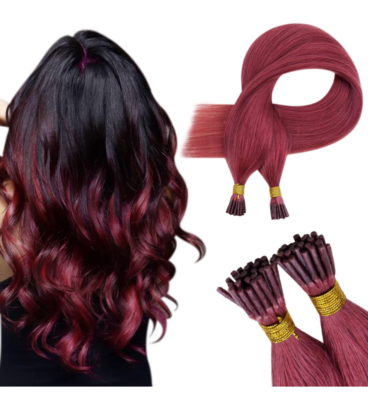 Runature Keratin Bonding Extensions - 40cm I-Tip Real Hair 20g Remy Fusion Extensions 25 Strands - Burgundy #Castle - Buy Online on GoSupps.com