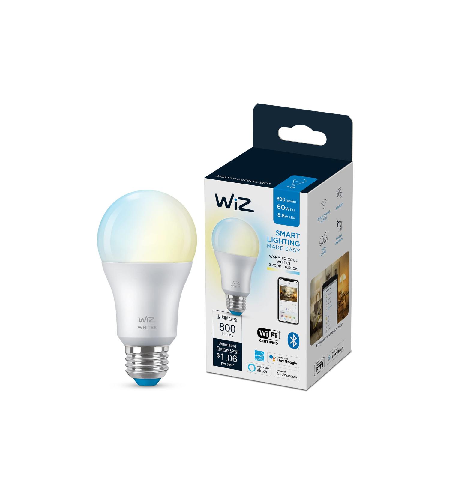 WiZ Connected Tunable White A19 Smart WiFi Light Bulb Dimmable 2700K - 6500K Smart Control with WiZ App Compatible with Alexa Google Assistant and Siri Shortcuts No Hub Required 1 Bulb A19 Tunable White 1 Count (Pack of 1) - Buy Online on GoSupps.com
