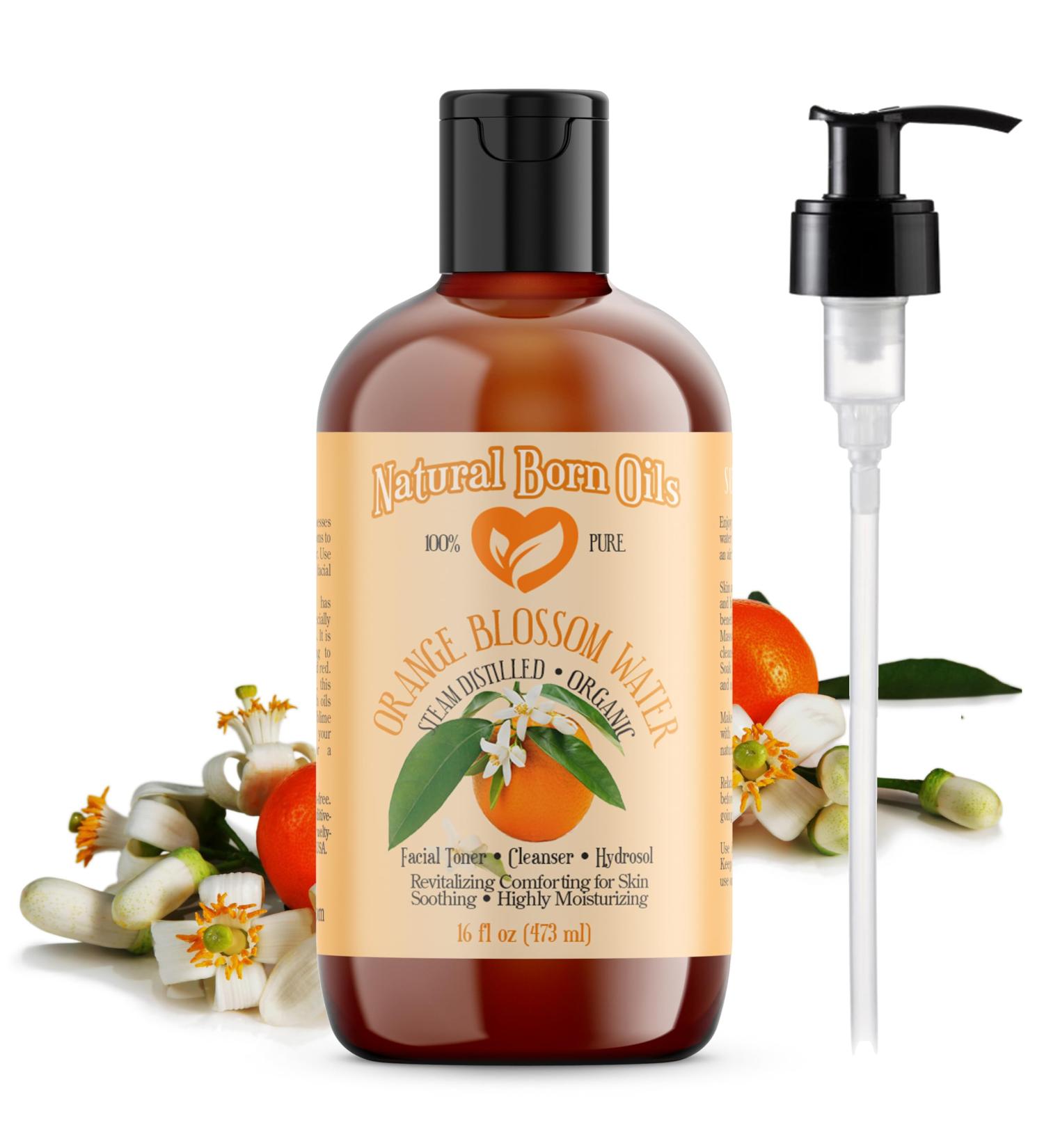 Natural Born Oils 16oz Orange Blossom Water Hydrosol 100% Pure and Natural Organic Steam-distilled Facial Toner Cleanser with Sprayer - Buy Online on GoSupps.com