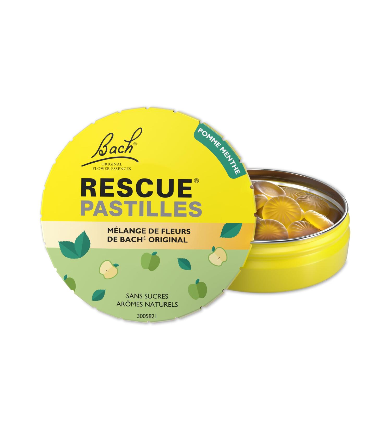 RESCUE Apple Mint Lozenges Natural Emotional Wellness 5 Original Bach Flowers Ideal for Travel Daily Stress Sugar Free 50g Box - Buy Online on GoSupps.com