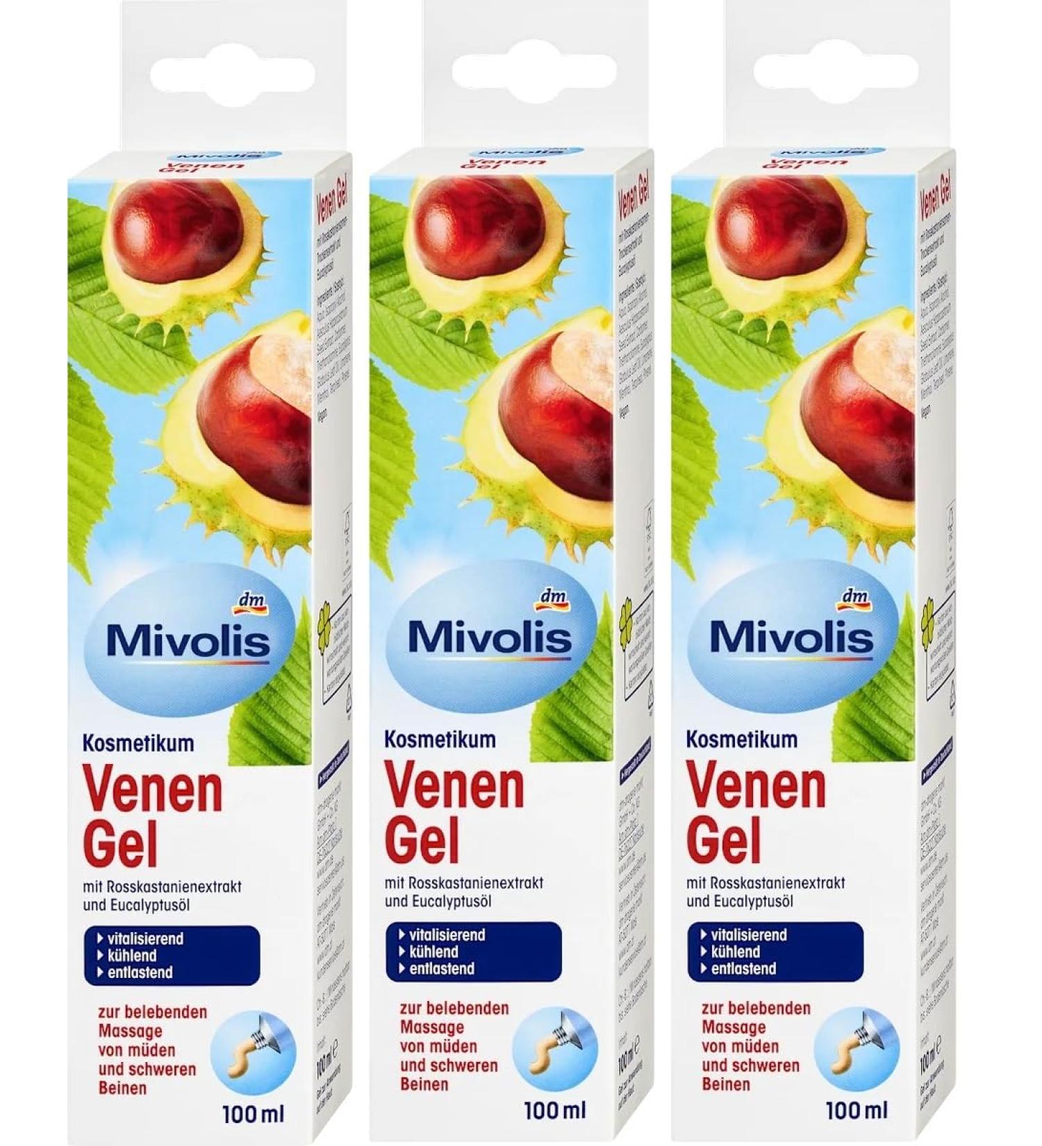 Lot de 3 (3x100 ml) Mivolis Gel pour les Veines avec Extrait de Marron d'Inde et Huile d'Eucalyptus Gel Rafra chissant et Revitalisant 100 ml - Buy Online on GoSupps.com