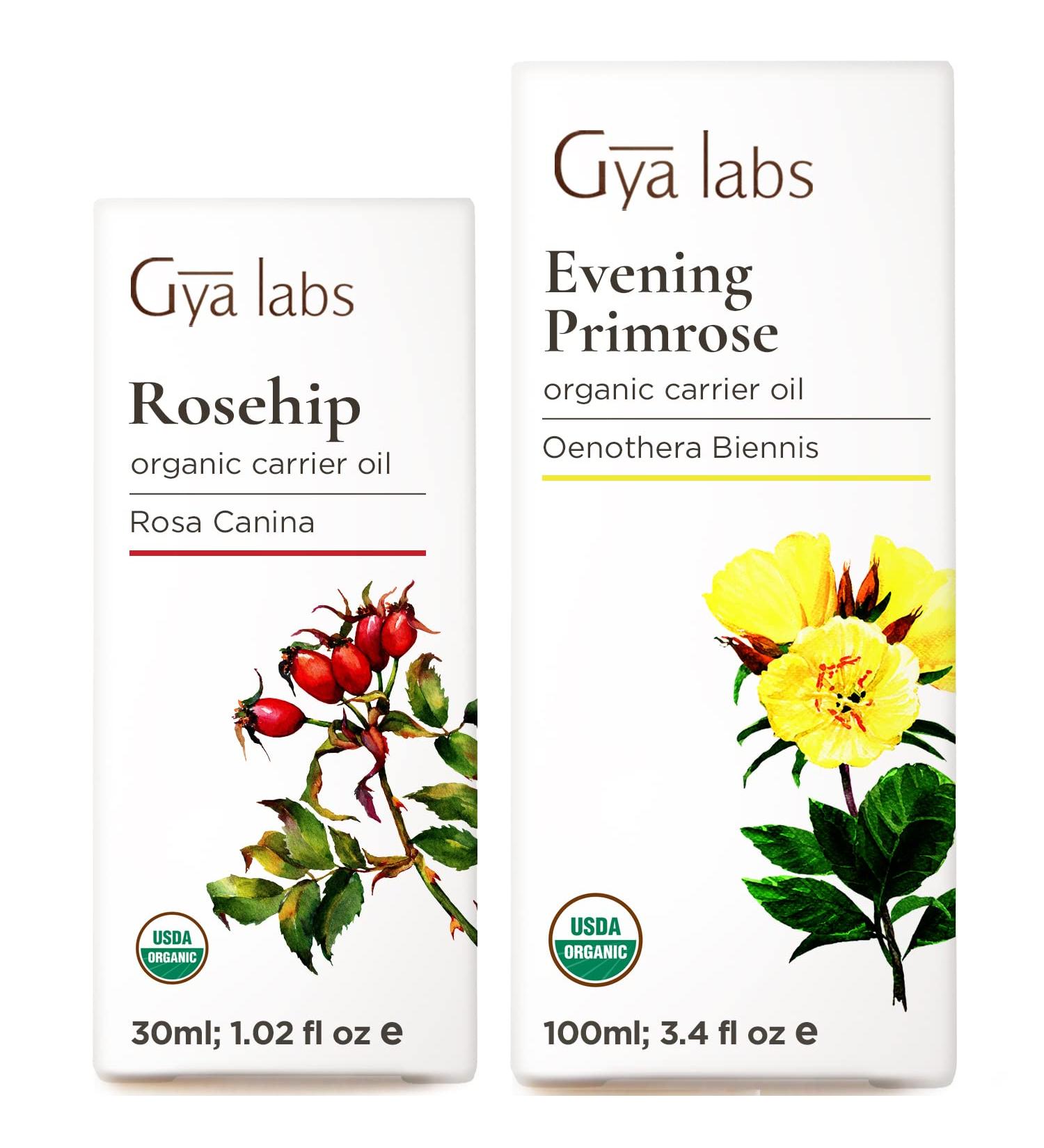 Gya Labs Rosehip Oil for Face (30ml) & Evening Primrose Oil for Face (100ml) Set - Aromatherapy Grade Essential Oils Set - Buy Online on GoSupps.com
