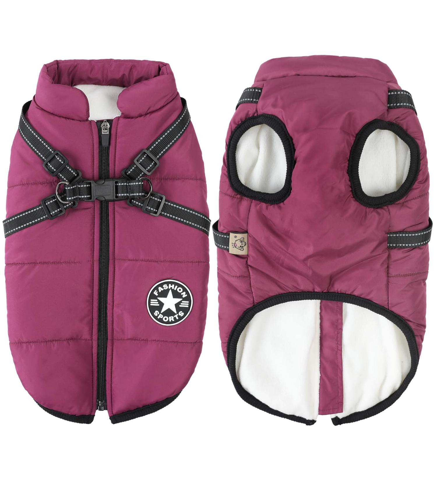 Winter Dog Jackets: Windproof & Waterproof 2-in-1 Fleece Coats for Small Dogs | Warm Violet Dog Sweater - Buy Online on GoSupps.com