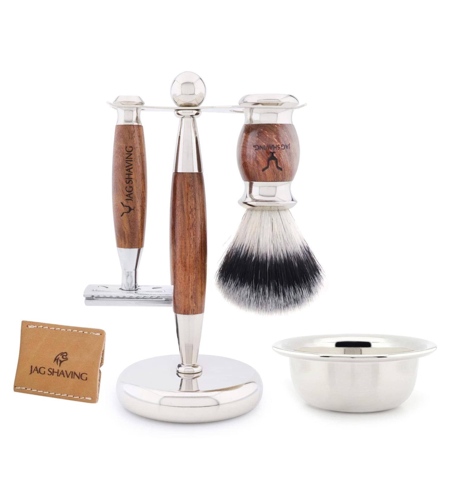 JAG Shaving Razor Set - Lee Range 5-Piece Shaving Set with Synthetic Brush Double Edge Razor Leather Bag & Bowl | International Shipping Available - Buy Online on GoSupps.com