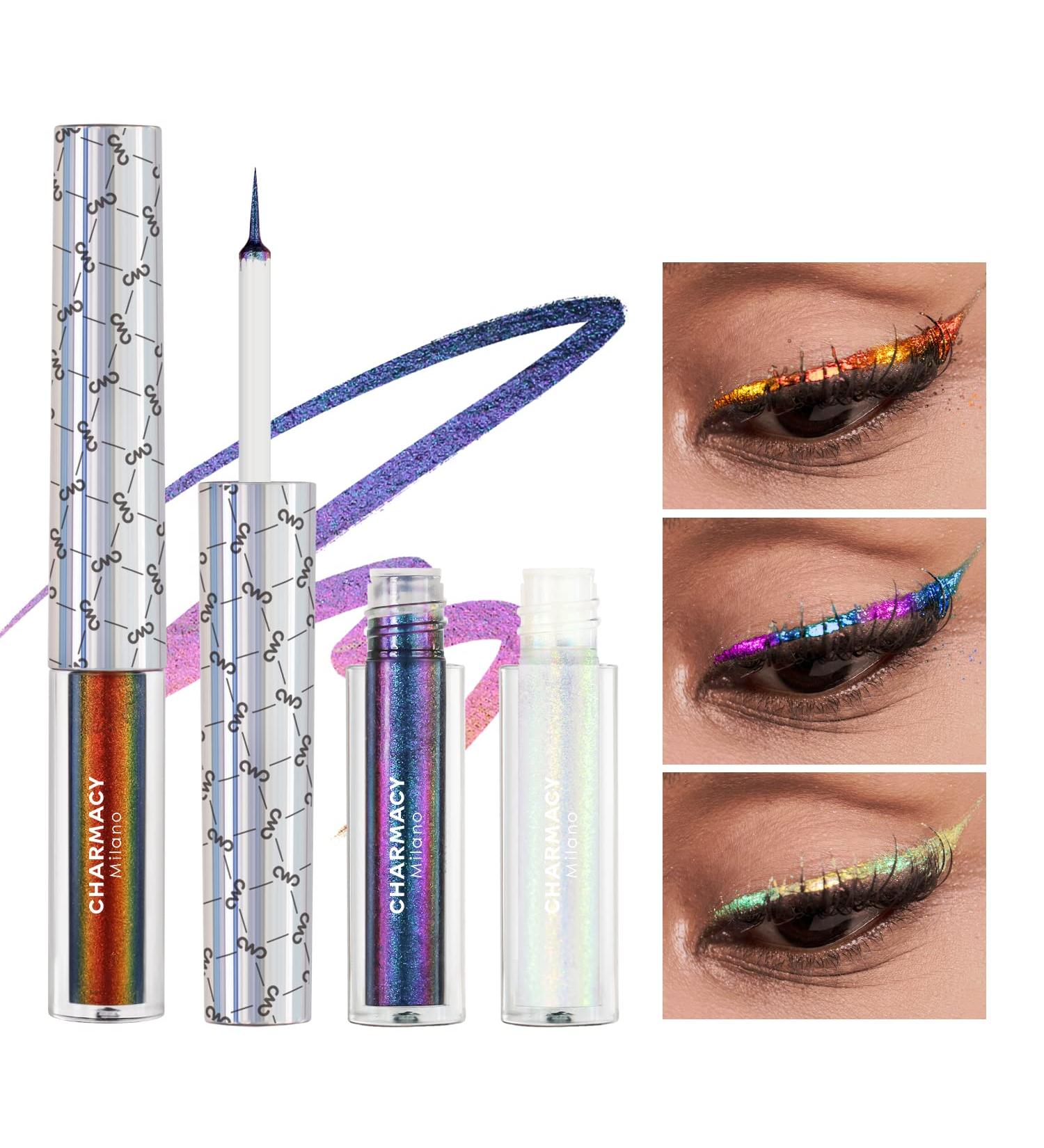 CHARMACY Chameleon Liquid Glitter Eyeliner Set - Waterproof, Highly Pigmented, Longwearing | MultiColor Shifting Metallic Eyeliner with Ultra-Fine Tip - Buy Online on GoSupps.com