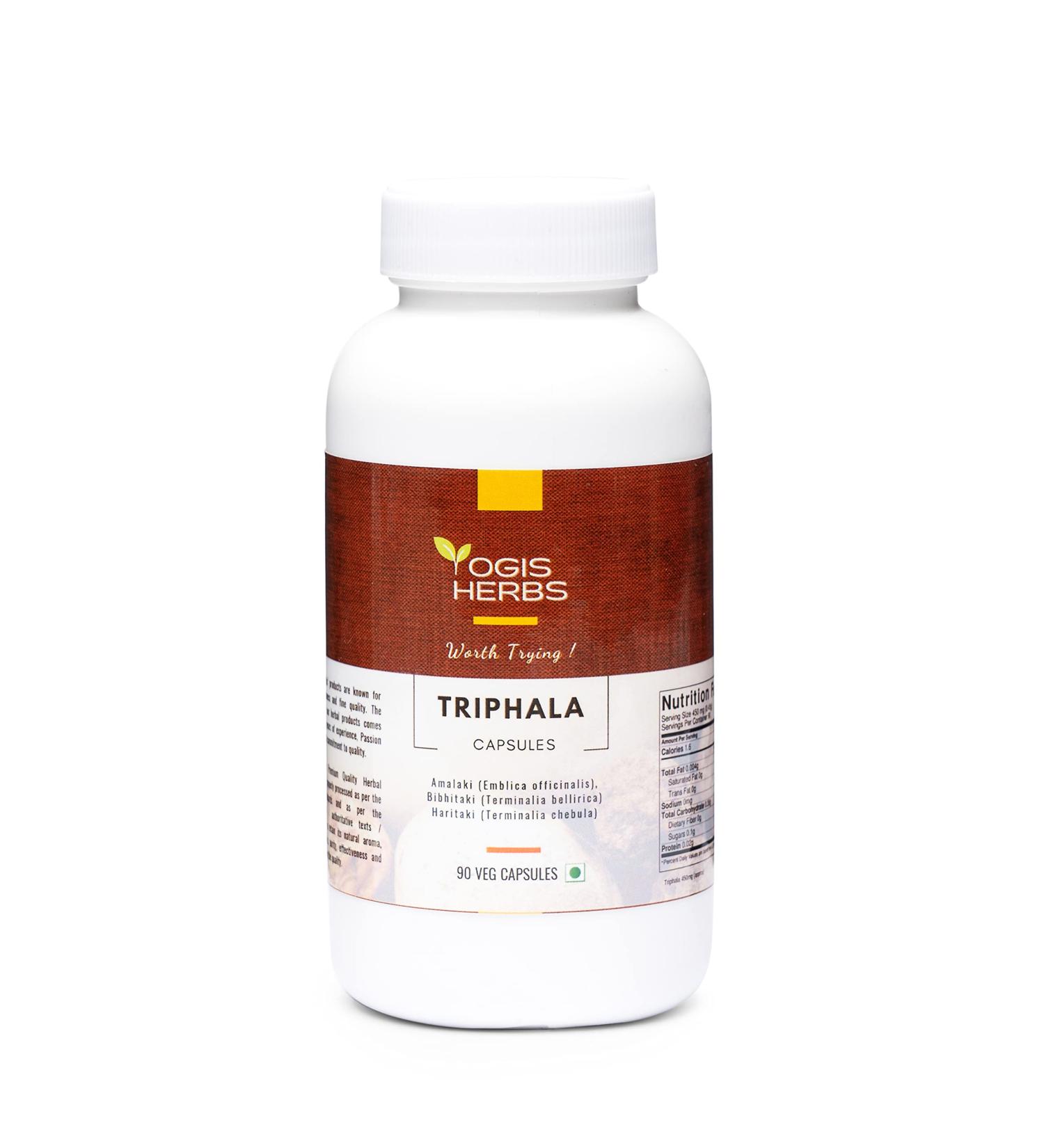 YOGIS HERBS Triphala Capsules Amalaki (Emblica officinalis) Bibhitaki (Terminalia bellirica) and Haritaki (Terminalia chebula) 90 Veg Capsules - Buy Online on GoSupps.com