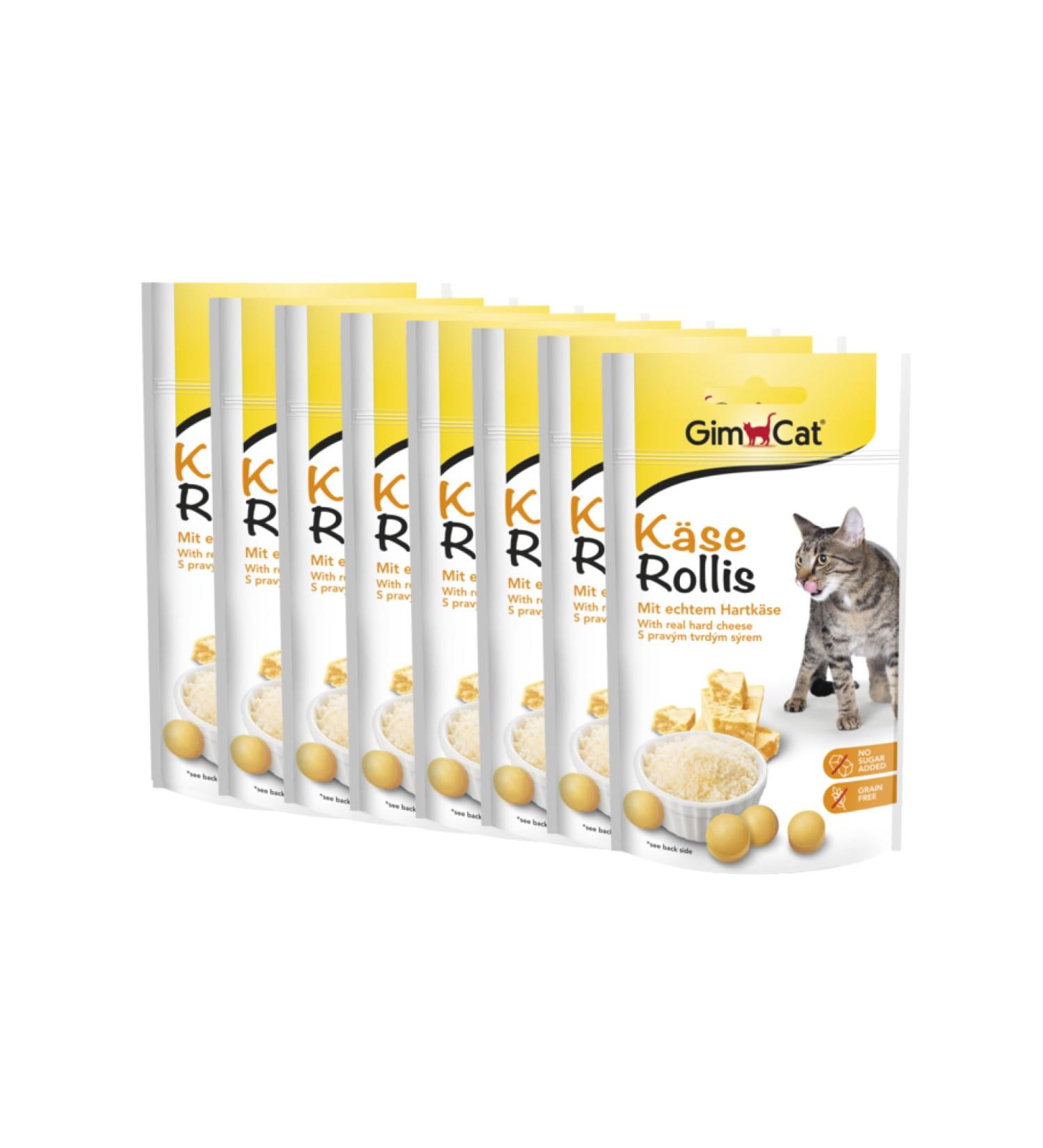 GimCat Cheese Rollis - Grain-Free & Vitamin-Rich Cat Snack with Real Hard Cheese - 8 x 40g Pack - Buy Online on GoSupps.com