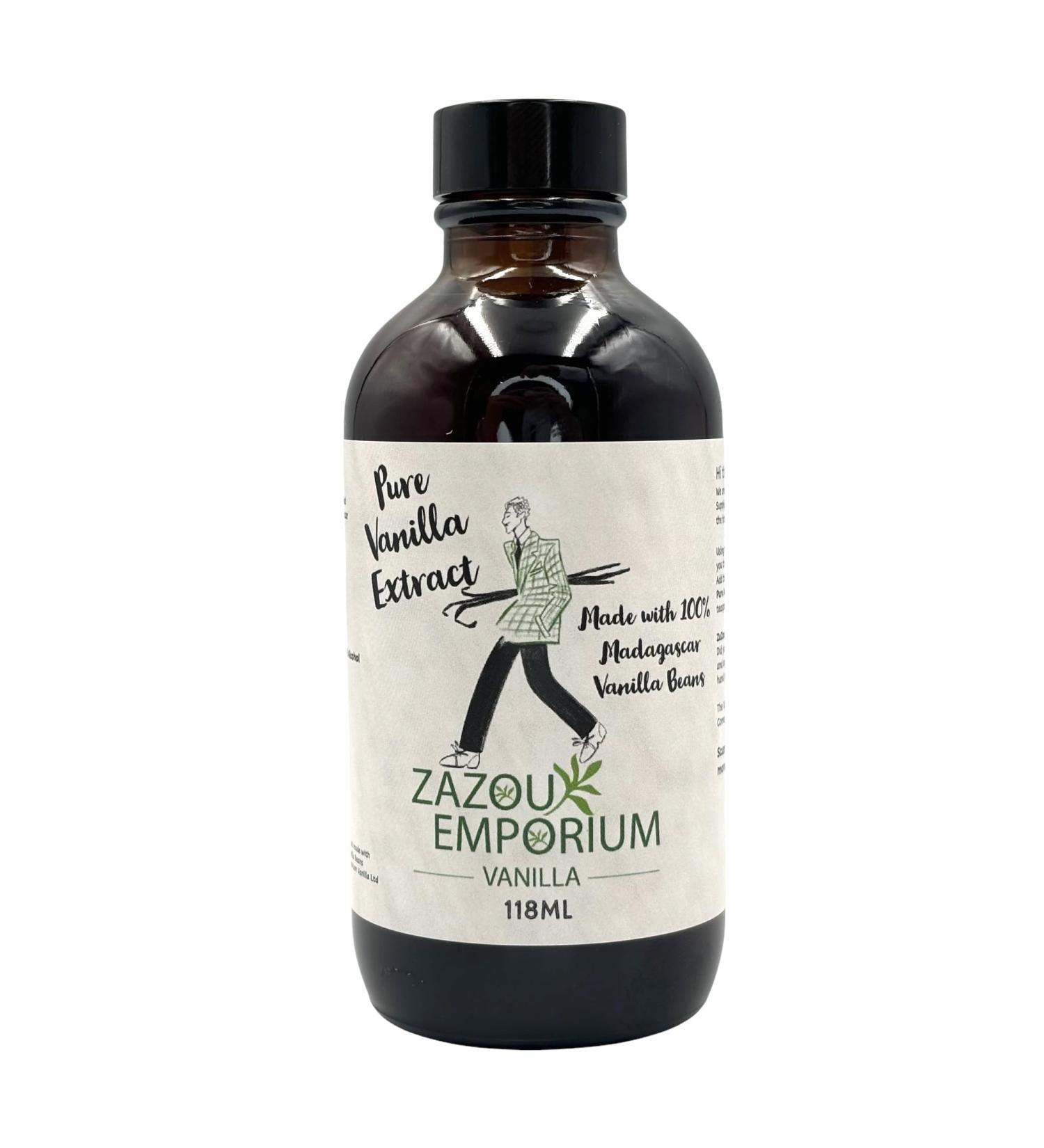 Zazou Emporium - 118ml Pure Vanilla Extract - Made with 100% Madagascar Vanilla Beans - Perfect for Baking and Home Cooking - Buy Online on GoSupps.com