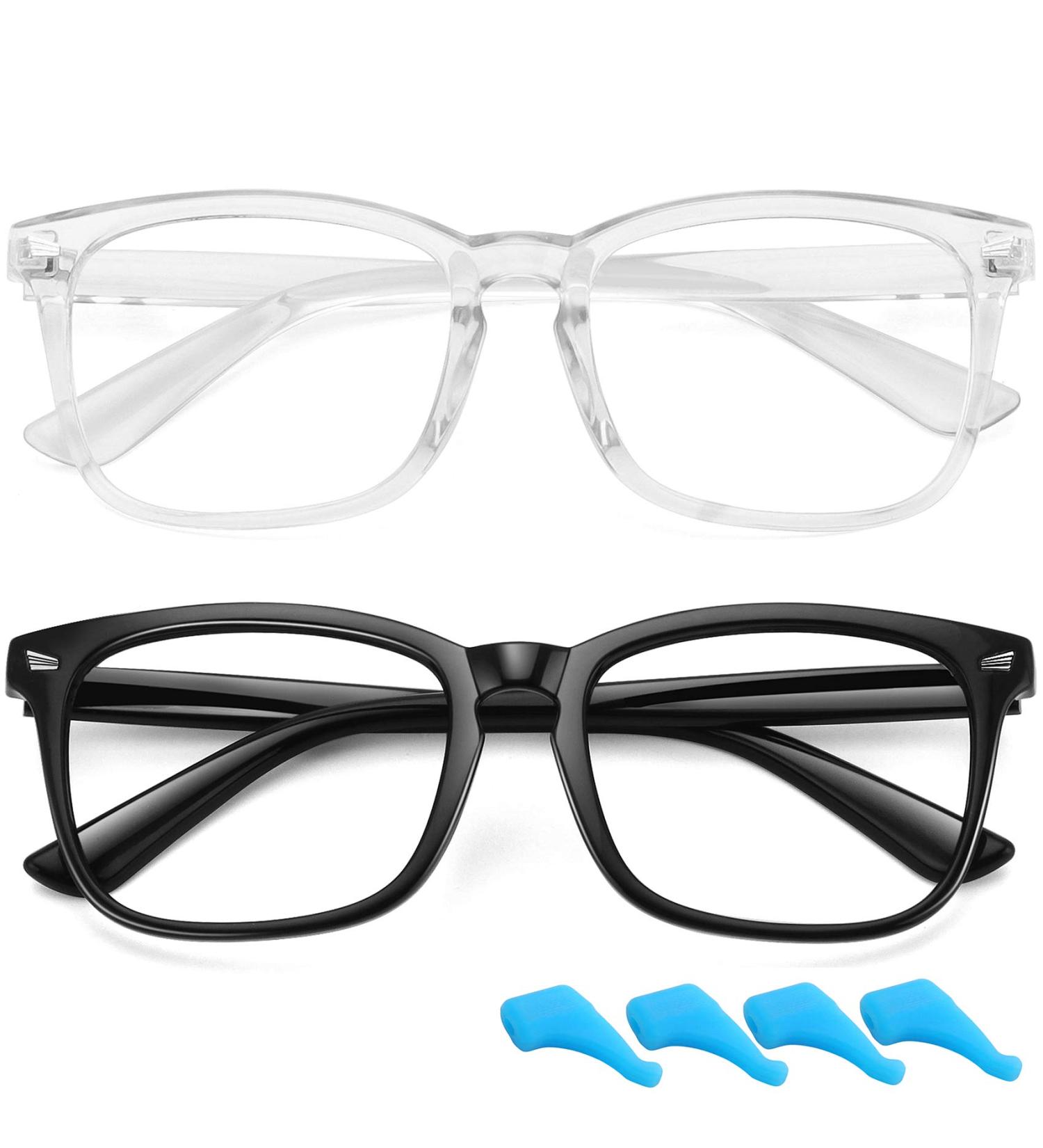 Children's Blue Light Blocking Glasses - Clear Lens for Boys & Girls Non-Prescription Anti-Eye Strain Frames (Black + Transparent) - Buy Online on GoSupps.com