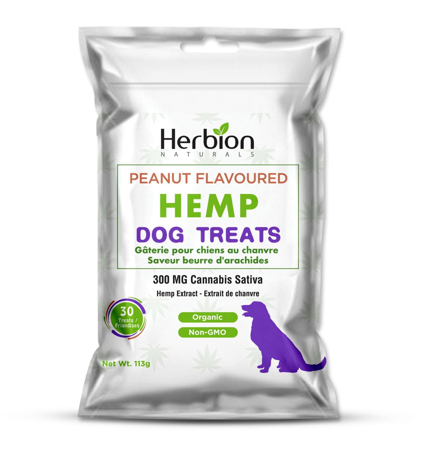 Herbion Naturals Peanut Flavored Hemp Treats for Dogs - Tasty & Nutritious Delight - 300mg Cannabis Sativa - 30 Treats - Made in Canada - Buy Online on GoSupps.com
