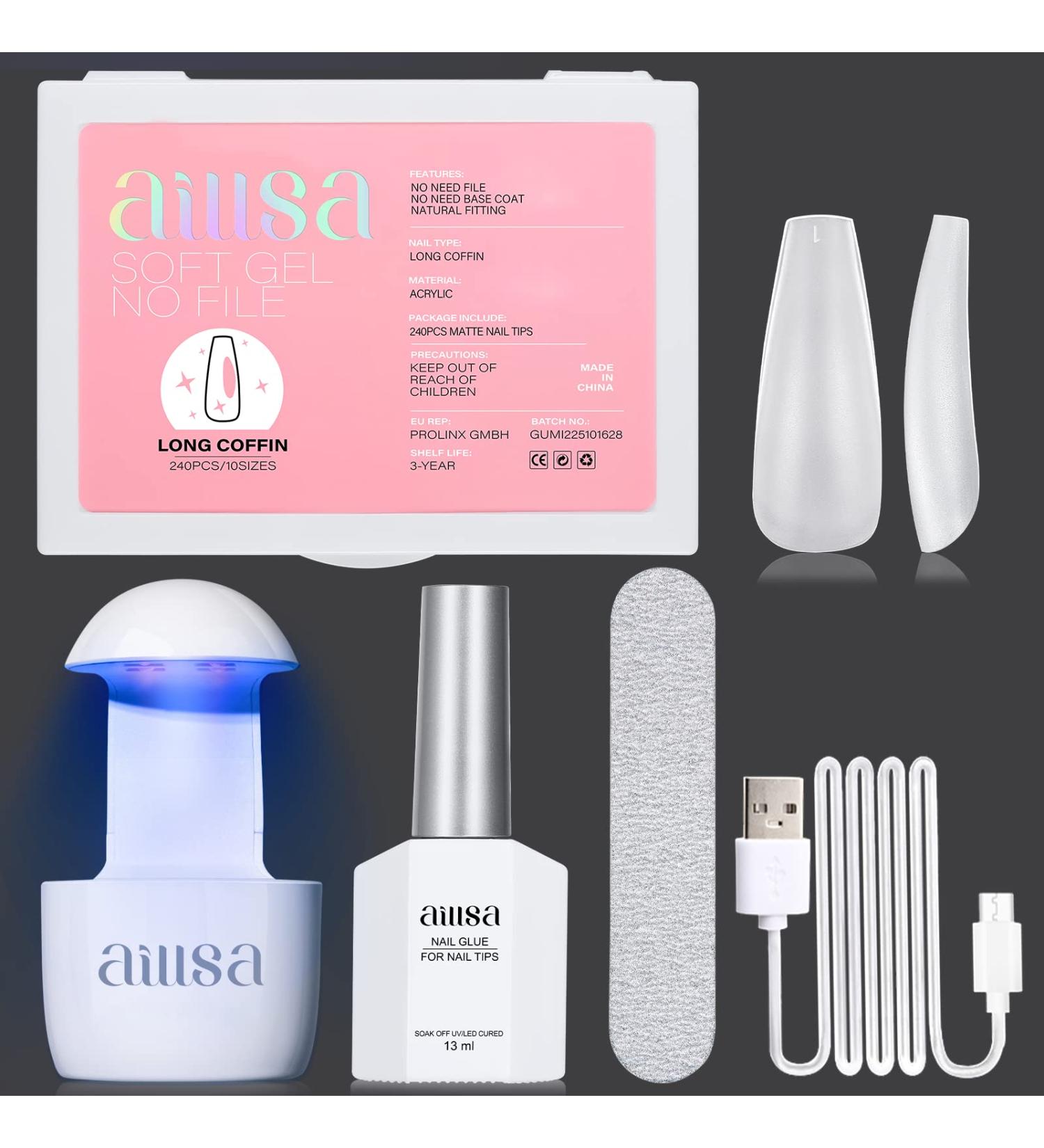 AILLSA Coffin Matte Soft Gel Nail Tips Kit with UV Light - Nail Extension Kit with 4 in 1 Glue Gel for Halloween Nail Art - Buy Online on GoSupps.com