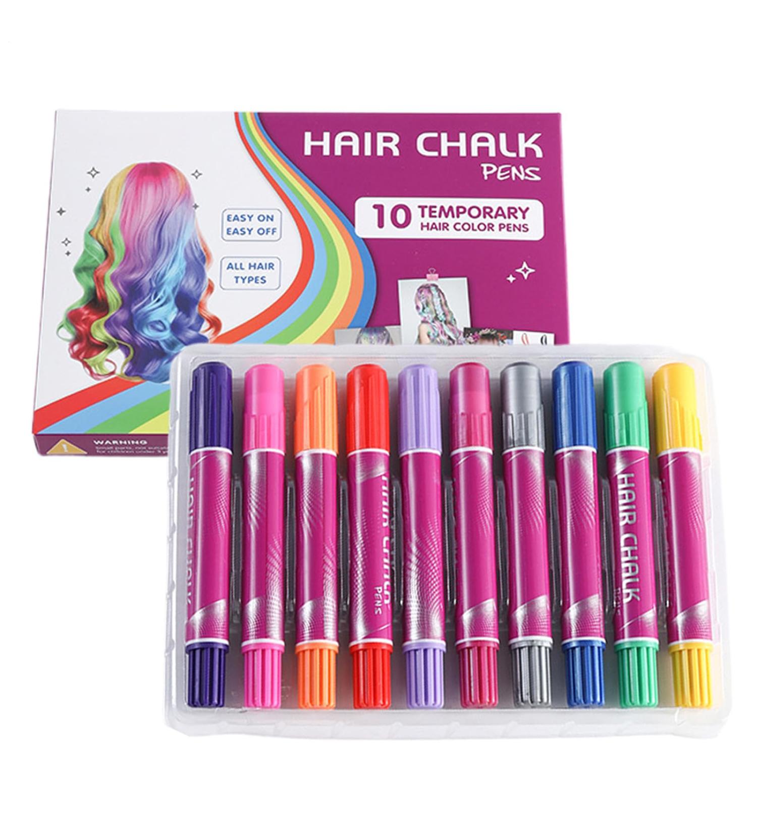 Teinture Capillaire Temporaire 10 Couleurs Craies Colorantes pour Cheveux Marqueurs de Coloration Temporaire Kit de Maquillage Lavable Jouet Amusant pour Adolescents et Adultes pour le Cosplay - Buy Online on GoSupps.com