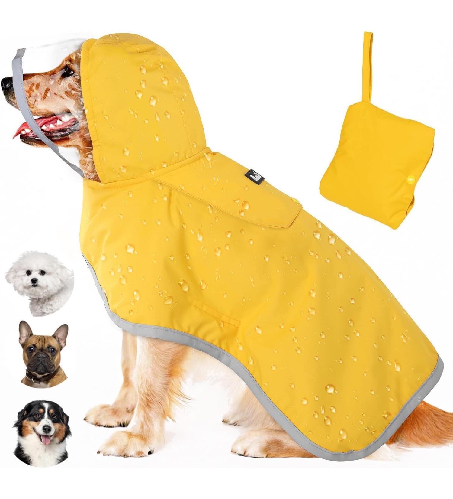 Shop Eyin Waterproof Dog Raincoat - Adjustable XXL Jacket for Large Dogs | Soft Lining Reflective Stripes Windproof & Lightweight - Buy Online on GoSupps.com