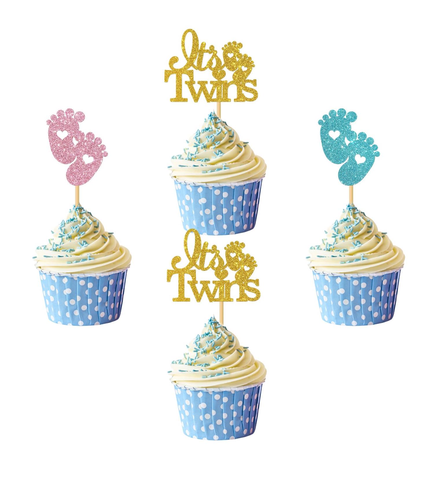 MonMon & Craft It's Twins Cupcake Toppers - Oh Babies Cupcake Toppers - Twins 1st Birthday Party - Gender Reveal Party Cupcake Decorations - Welcome Baby Cupcake Toppers Glitter 24 Pcs - Buy Online on GoSupps.com