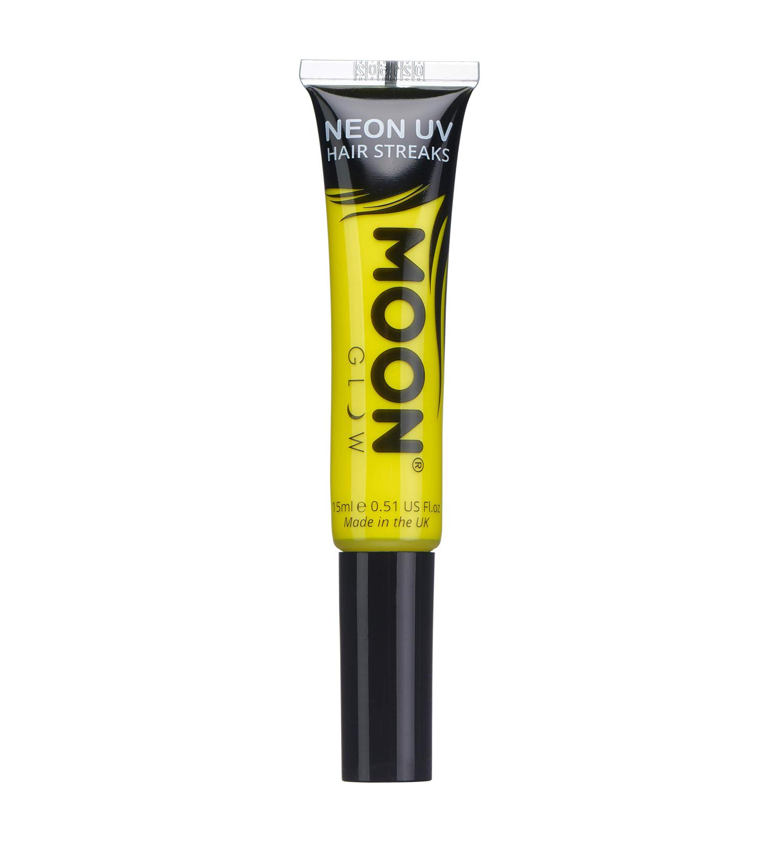 Moon Glow Neon UV Hair Colour Streaks in Intense Yellow - Temporary Hair Mascara Dye | Glows under UV Light - Buy Online on GoSupps.com