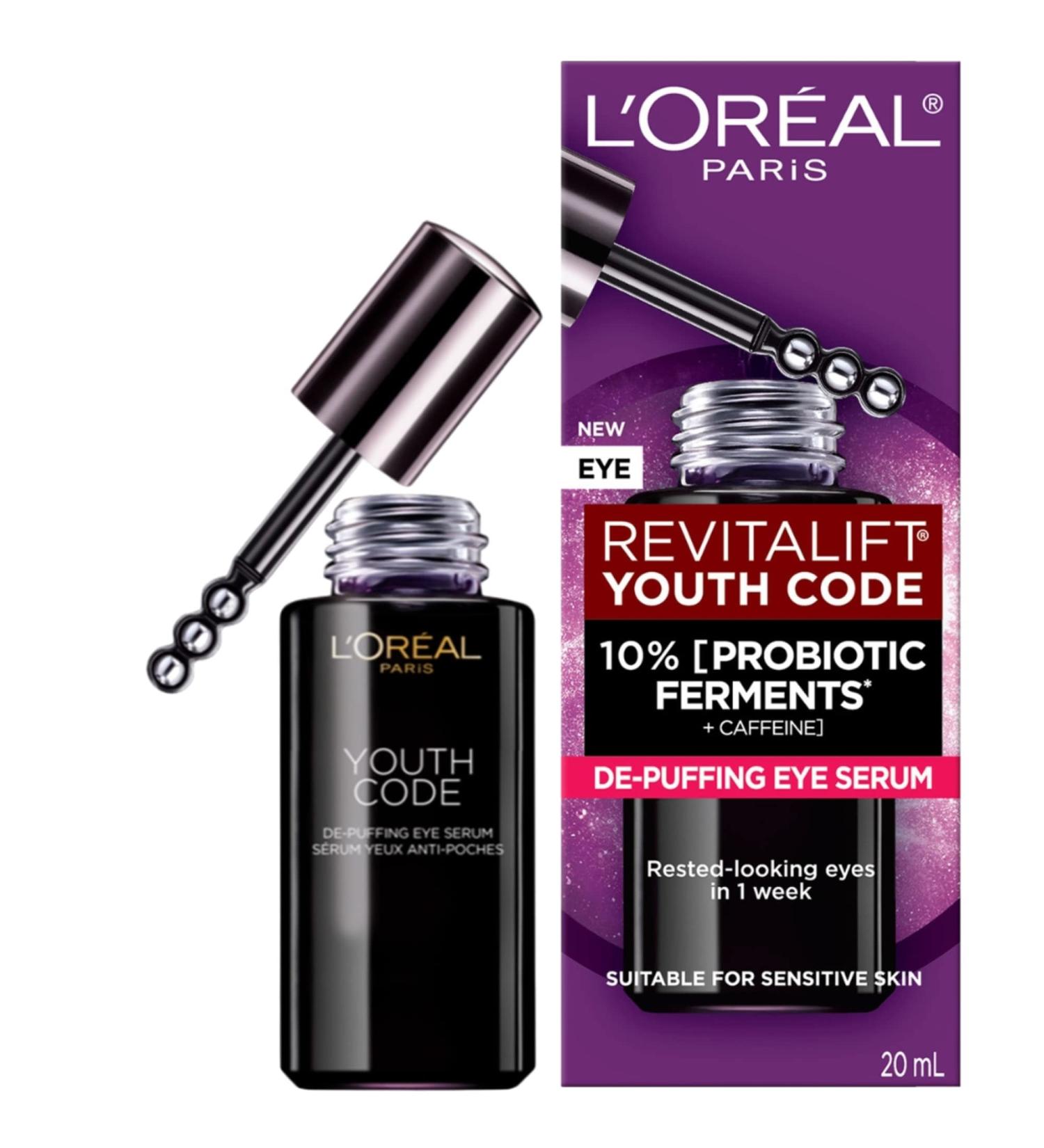 L'Or al Paris 10% Probiotic Ferments + Caffeine Eye Serum for Brighter Eye Area looks Brighter more Hydrated Smoother Revitalift Youth Code Caffeine Eye Serum Skincare 20 ml Eye Serum - 20ml - Buy Online on GoSupps.com