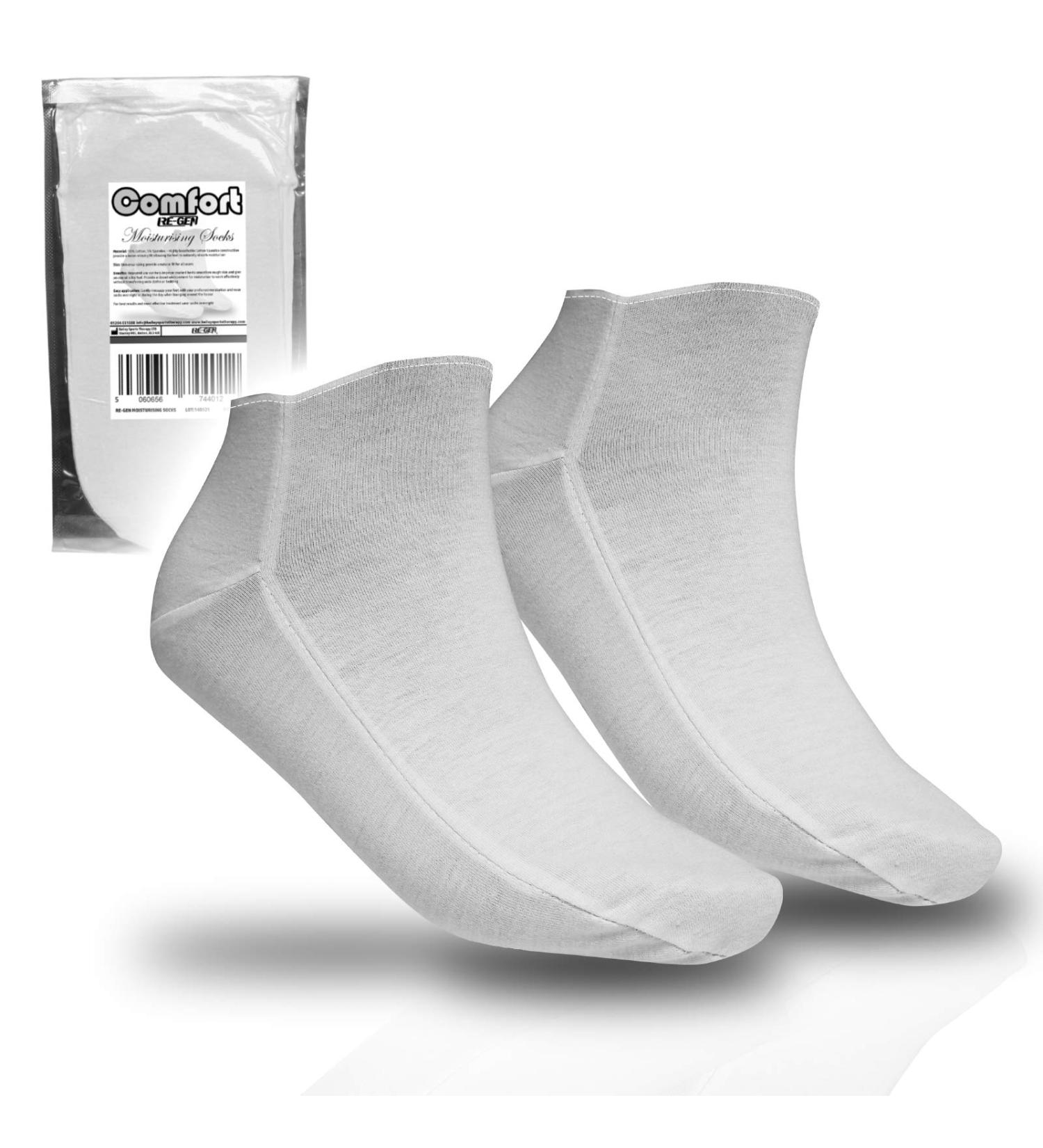 1 Pair - RE-GEN Comfort Fit Cotton Soft Cream Retainer Moisturising Overnight Socks - Ideal for Dry Cracked Hard Skin - Buy Online on GoSupps.com