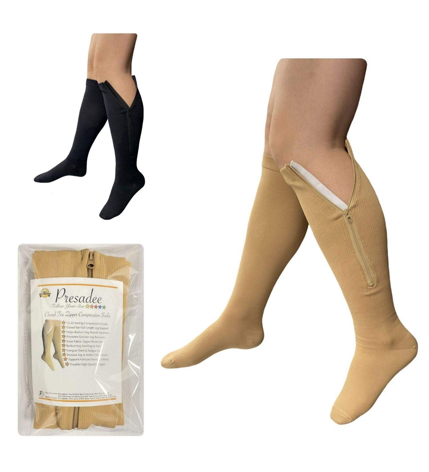 Petite Closed Toe Zipper Compression Calf Leg Socks 15-20 mmHg - 2 Pack Beige | International Shipping Available - Buy Online on GoSupps.com