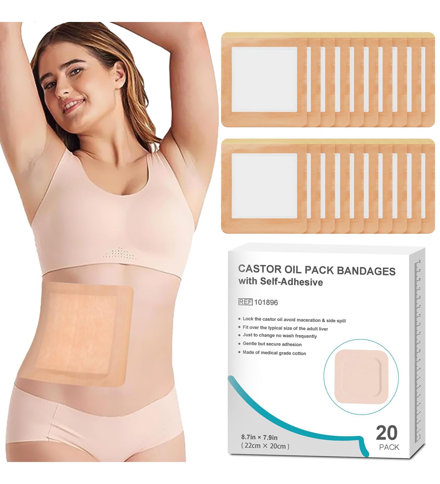 20 Organic Cotton Castor Oil Packs for Liver Detox - Absorbent Self-Adhesive Wraps - 8.7x7.9 - Skin Color - International Shipping Available - Buy Online on GoSupps.com