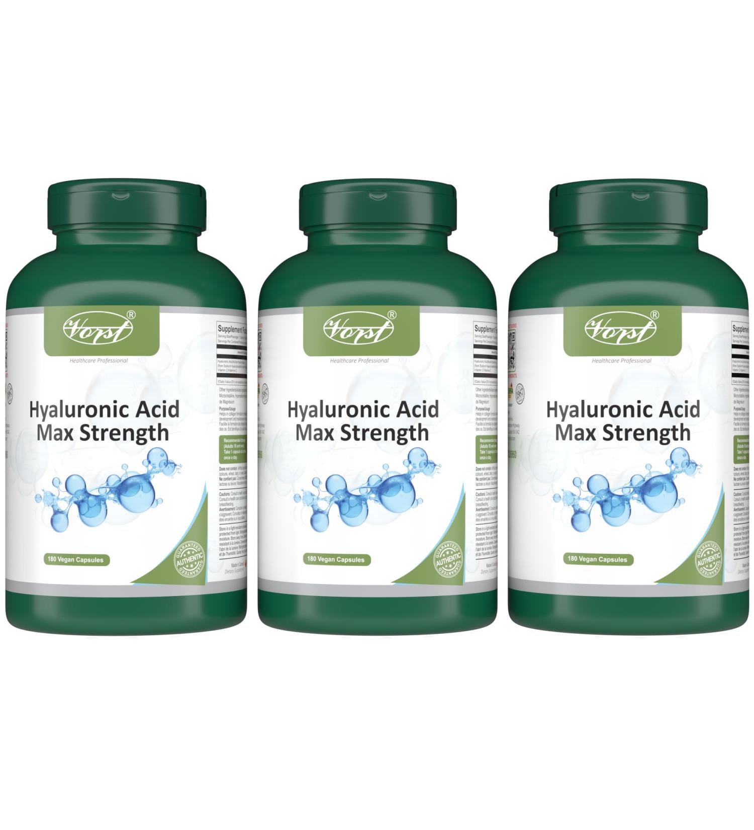 VORST Hyaluronic Acid Max Strength 200mg 3 x 180 Vegan Capsules | Supplement for Skin & Joints | High Molecular Weight | Powder Pills | 3 Bottles 540 count (Pack of 1) - Buy Online on GoSupps.com
