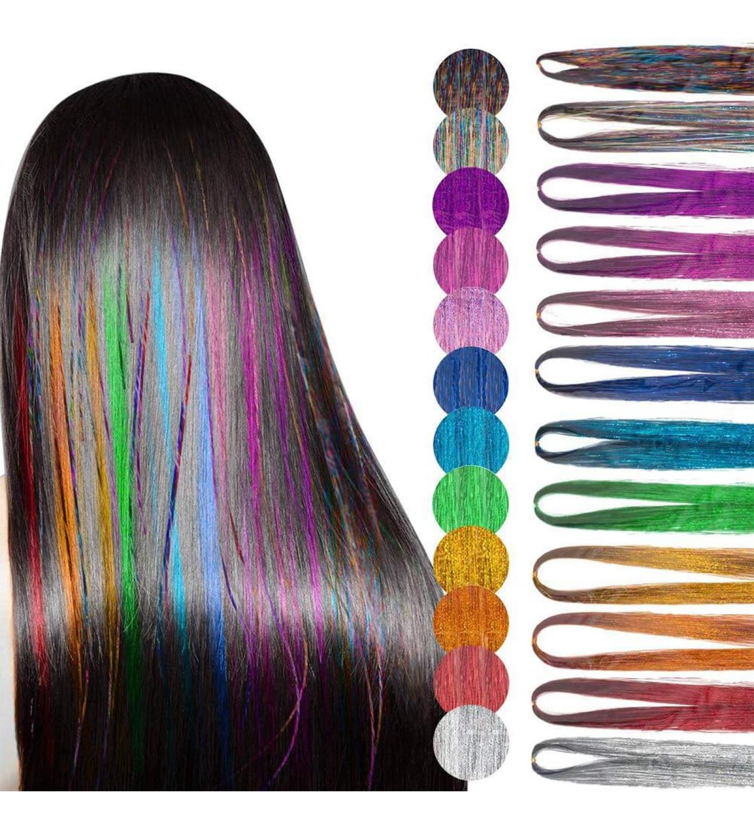Hair Tinsel Extensions 12 Colors Hair Tinsel Strands Kit Glitter Hair Tinsel Extensions Colorful Hair Extensions Sparkling Shiny Hair Tinsel Hair Accessories for Kids Girls Women Cosplay Party - Buy Online on GoSupps.com
