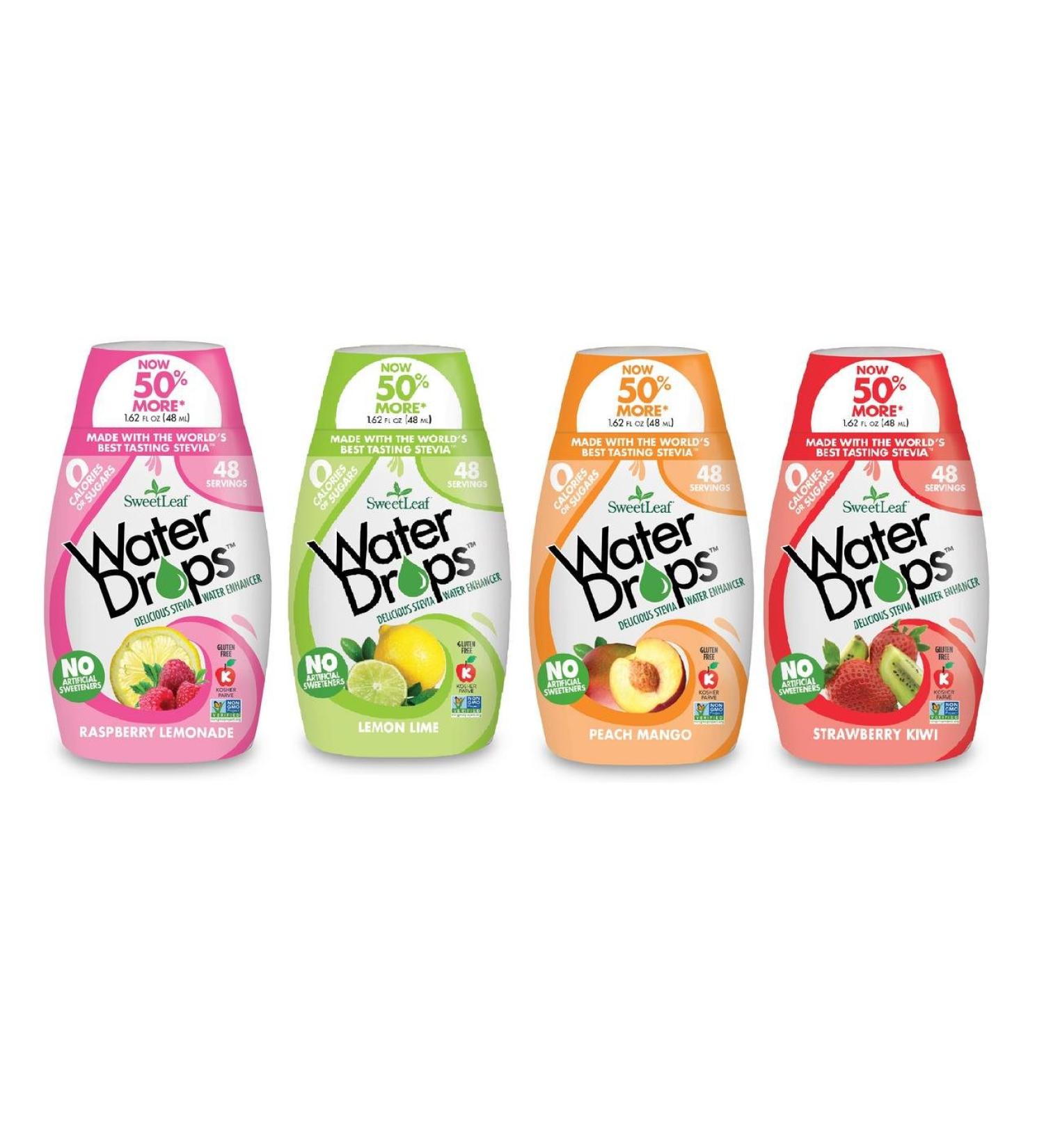 Sweetleaf Stevia Natural Water Drops Variety Pack - Raspberry Lemonade, Lemon Lime, Peach Mango, Strawberry Kiwi - 1.62oz Each - Buy Online on GoSupps.com