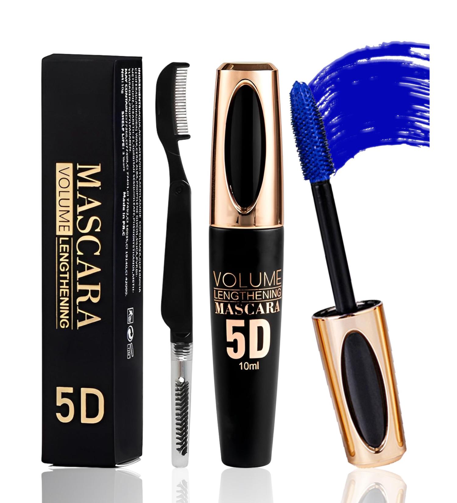 Blue Waterproof Mascara for Eyelashes 5D Silk Fiber Mascara with Folding Eyelash Comb Brush Liquid Colored Mascara Lash Extensions Volumizing and Thick Smudge-proof Long Lasting Party Stage Use - Buy Online on GoSupps.com