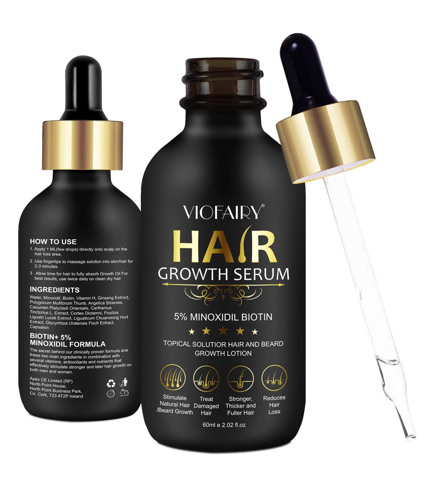 Minoxidil & Biotin Hair Growth Serum for Men and Women - 5% Treatment for Stronger, Thicker Hair - Natural Thickening Solution - Stop Hair Loss - 1-Month Supply - Buy Online on GoSupps.com
