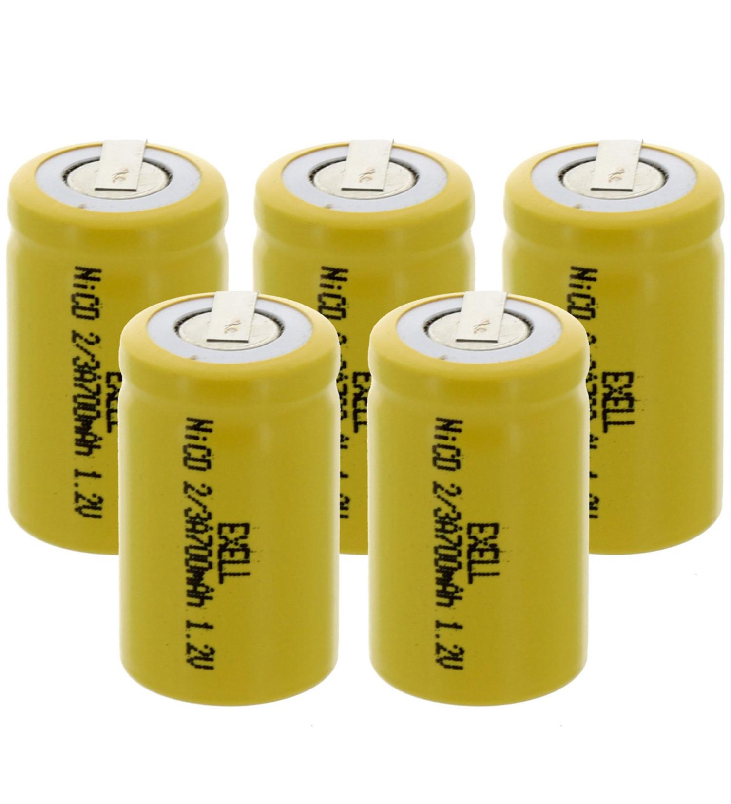 5x Exell 2/3A Size 1.2V 700mAh NiCD Rechargeable Batteries with Tabs for instruments/equipment electric razors toothbrushes radio controlled devices electric tools