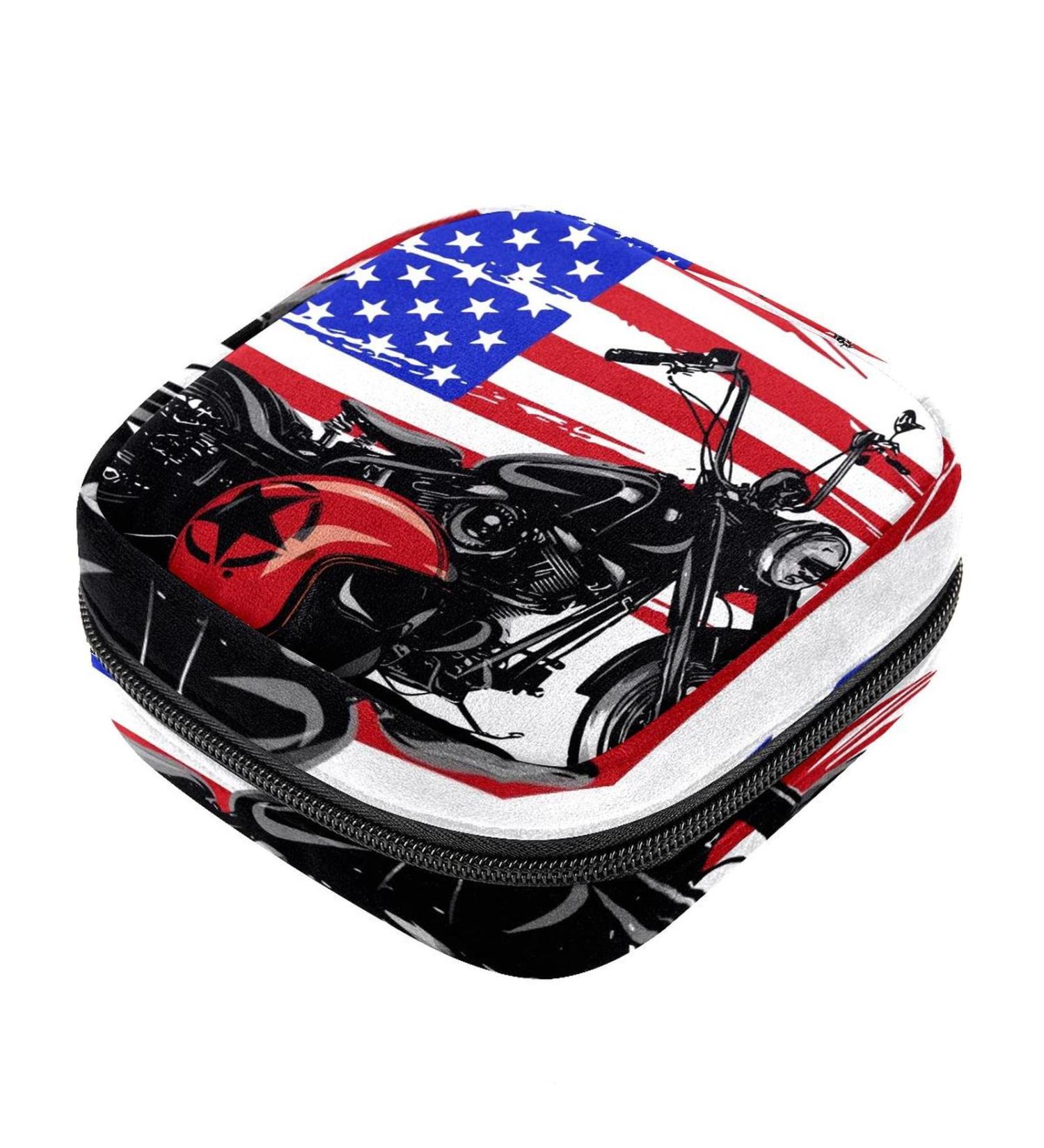Vintage American Chopper Motorcycle Bag - USA Flag Menstrual Pad & Cup Storage with Zipper - Buy Online on GoSupps.com