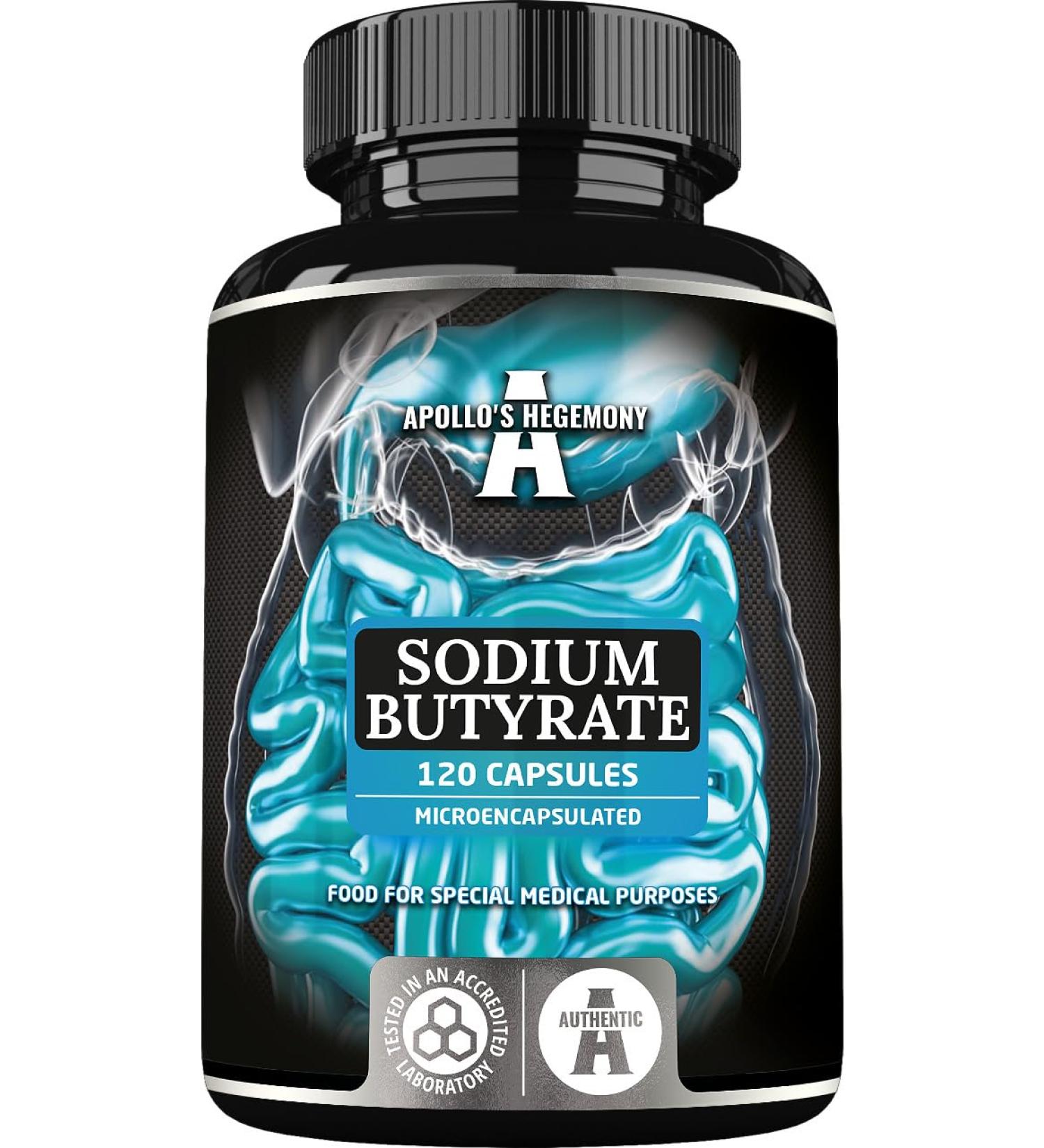 Sodium Butyrate High Dose 570 mg (30% Butyric Acid) 120 Vegan Capsules 4 Month Supply Sodium Supplement to Support Intestinal Barrier Regeneration - by Apollo's Hegemony - Buy Online on GoSupps.com