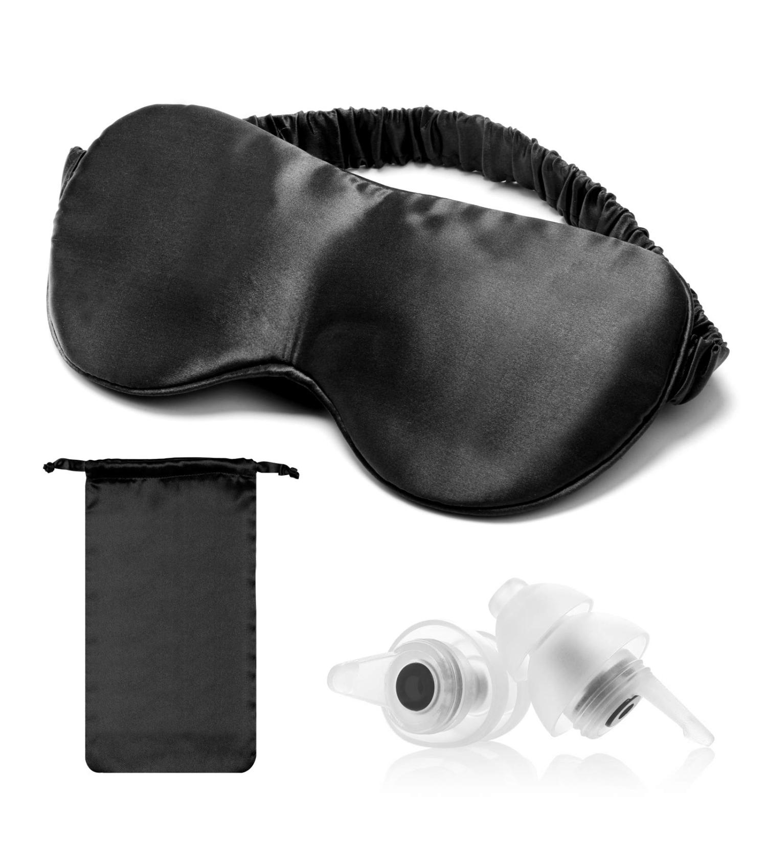 Silk Sleep Mask 100% Mulberry 22 Momme Soft Eye Mask for Women/Men - Includes Earplugs & Satin Travel Bag - Black, Size L - Buy Online on GoSupps.com