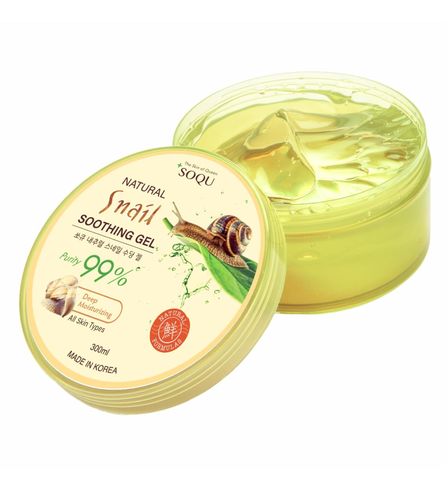 SOQU Natural Snail Soothing Gel Korean Skincare for Glowing Skin Hydrating and Soothing Gel for Face and Body Made in Korea 300ml / 10.56fl.oz - Buy Online on GoSupps.com