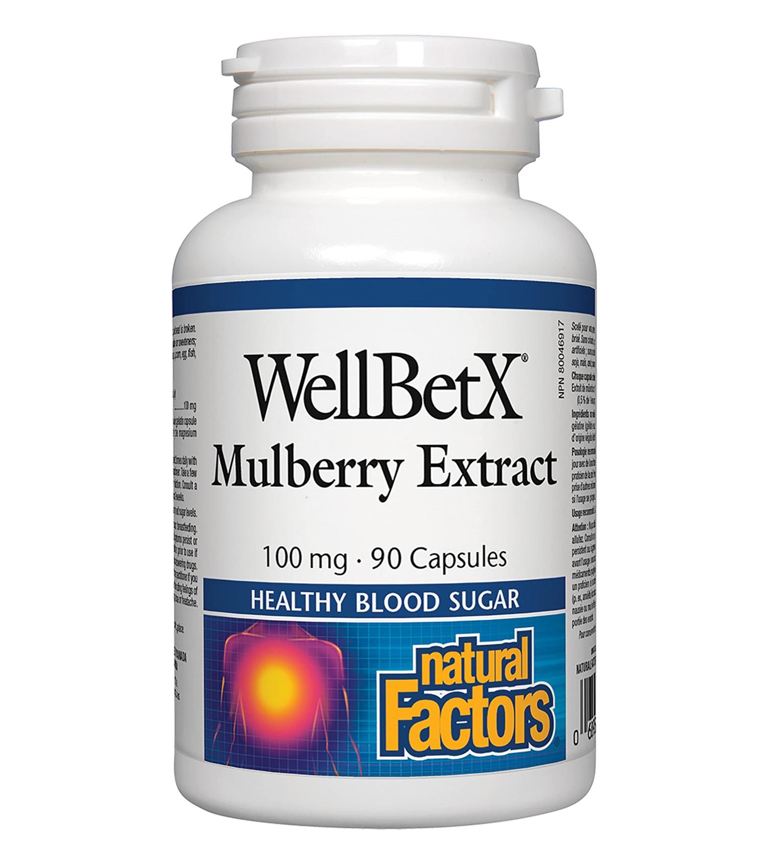 Natural Factors WellBetX Mulberry Extract 100 mg - 90 Capsules for Blood Sugar Support - Buy Online on GoSupps.com