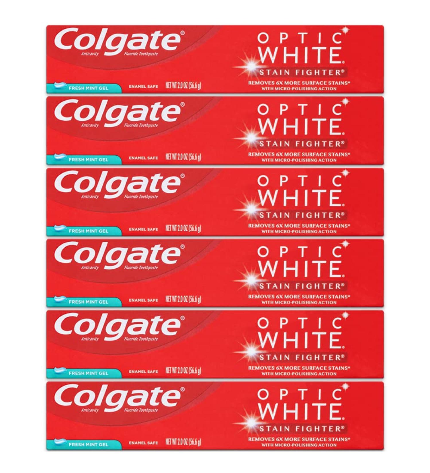 Colgate Optic White Stain Fighter Teeth Whitening Toothpaste - Fresh Mint Gel Travel Size 2 oz (Pack of 6) - Buy Online on GoSupps.com