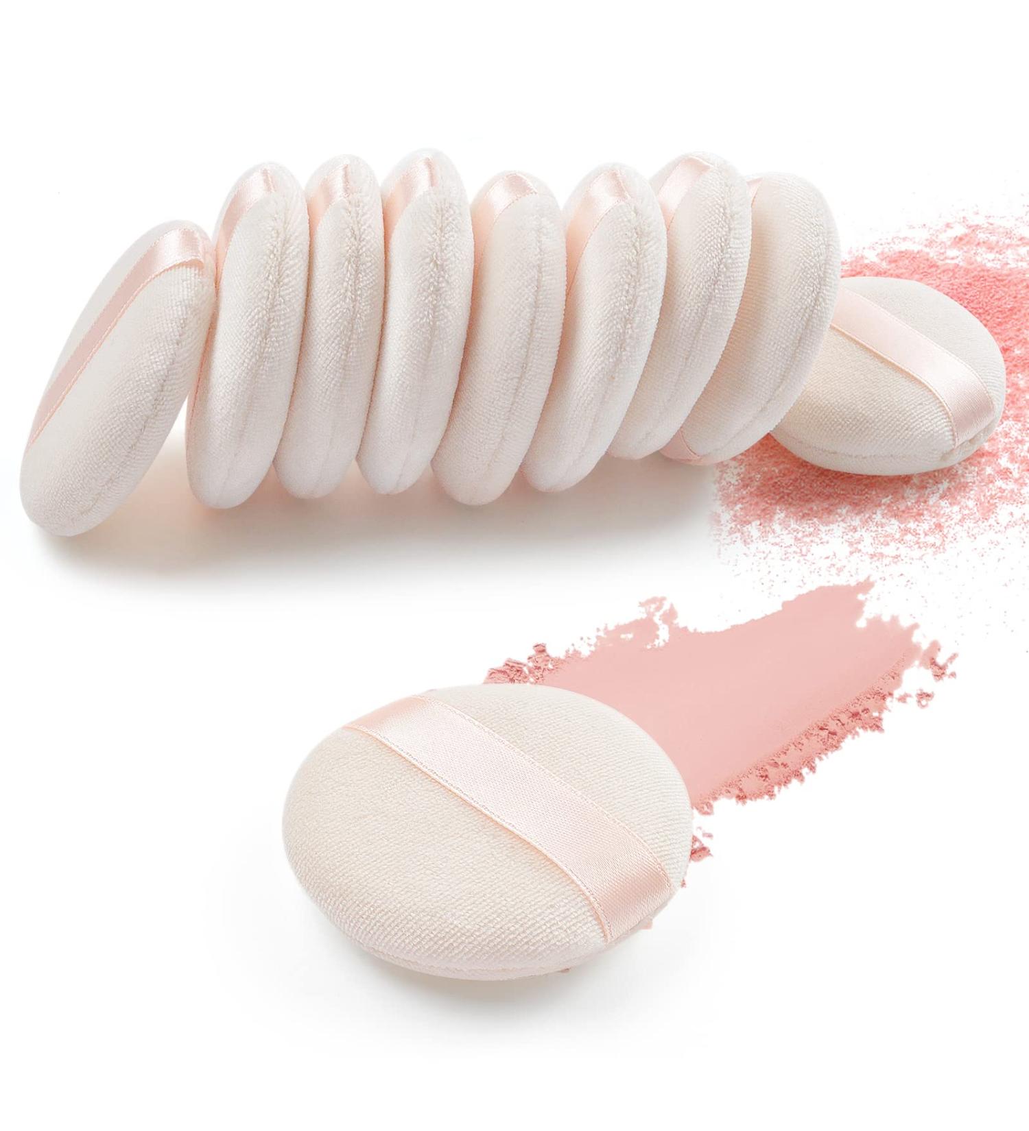 10-Piece Pure Cotton Powder Puff Set for Face Makeup Velour Puffs with Ribbon Applicator for Loose Powder & Foundation - Buy Online on GoSupps.com